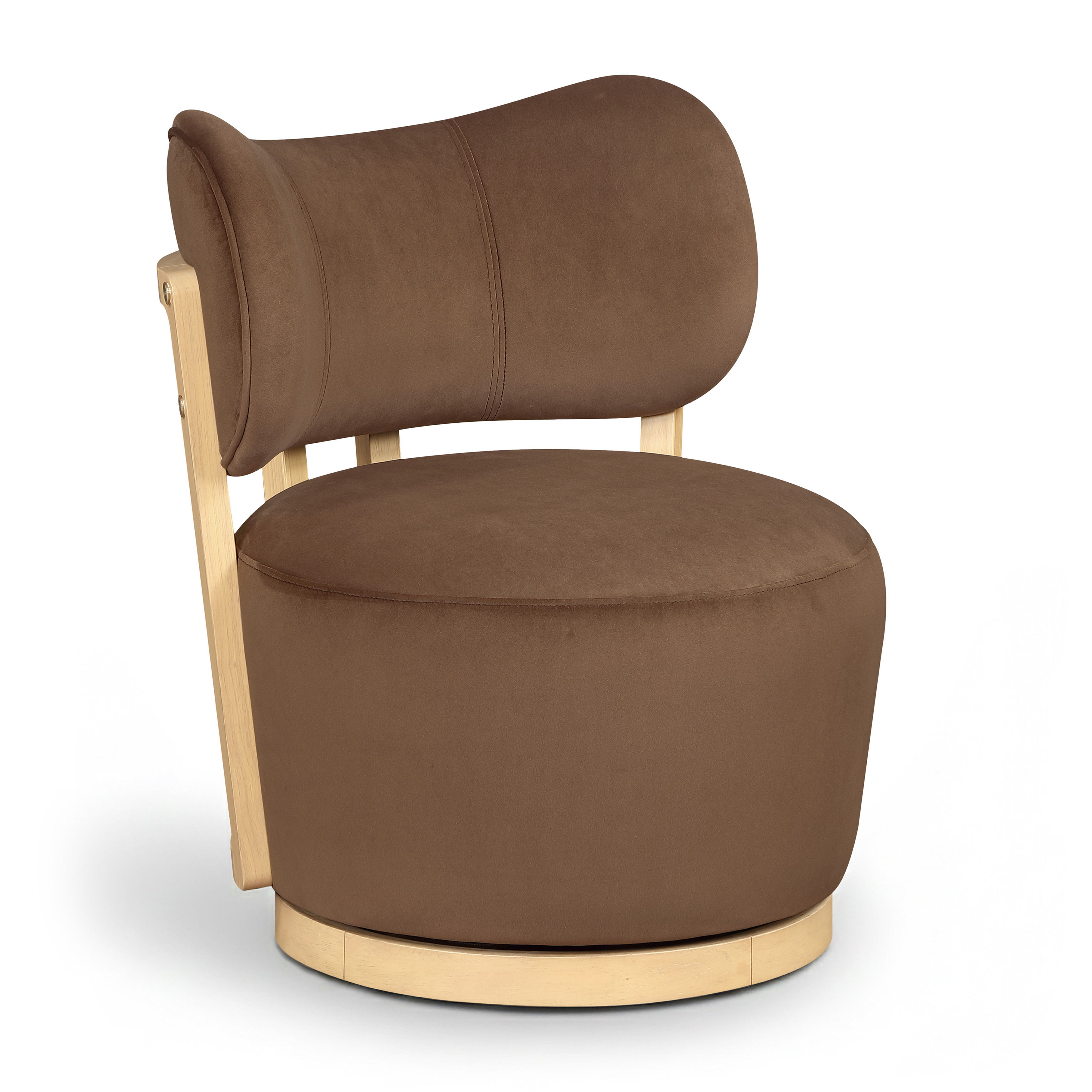 Elara - Velvet Upholstered Swivel Accent Chair - Brown / Stained Natural