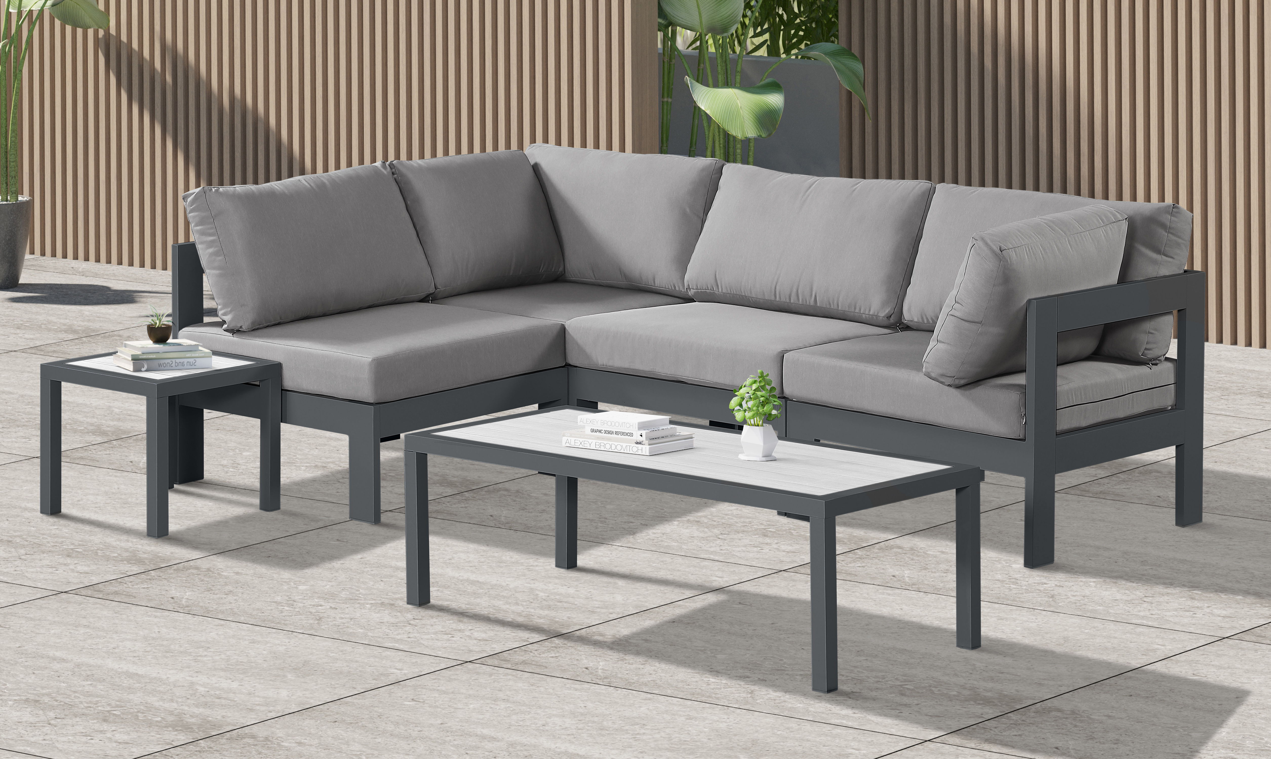 Nizuc - Outdoor Patio 4 Piece Modular Sectional With Gray Frame - Gray
