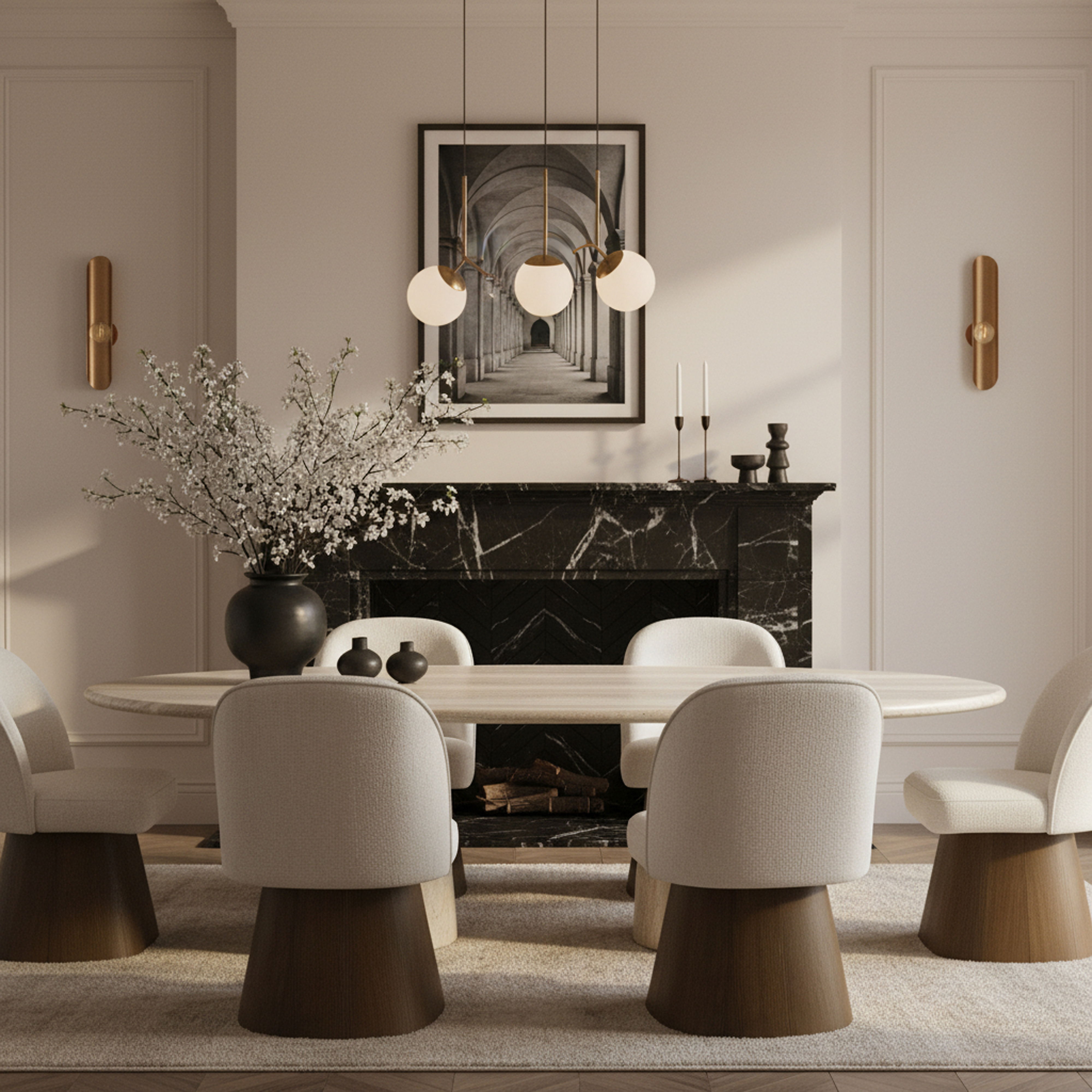 Marlowe - Linen Textured Fabric Upholstered Swivel Dining Side Chair - Cream / Stained Brown