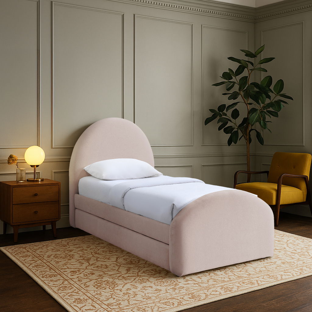 Andaz - Chenille Fabric Upholstered Twin Trundle Bed - Pink