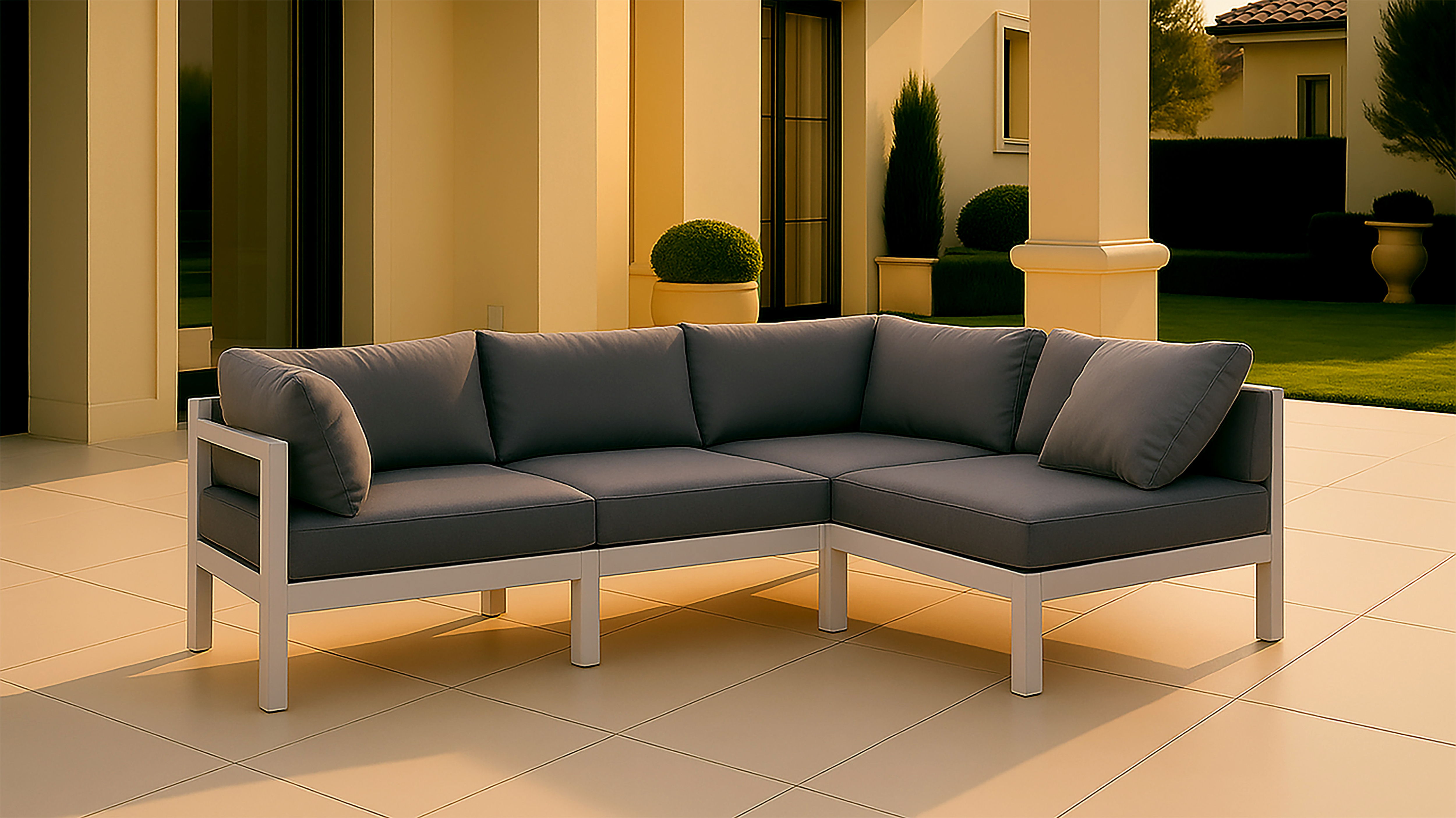 Nizuc - Outdoor Patio 4 Piece Modular Sectional With White Frame - Gray