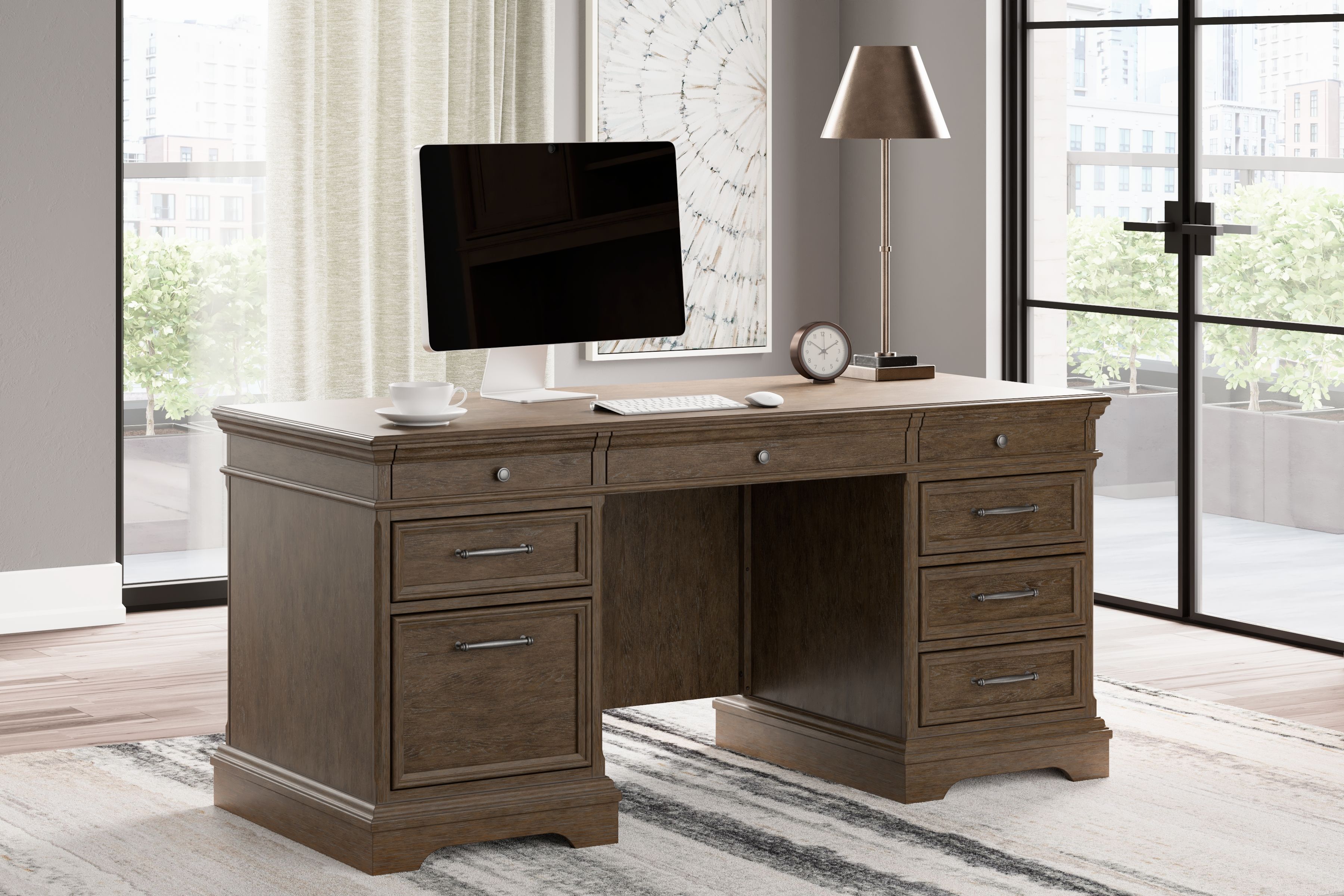 Ashley Janismore - Weathered Gray - Home Office Executive Desk