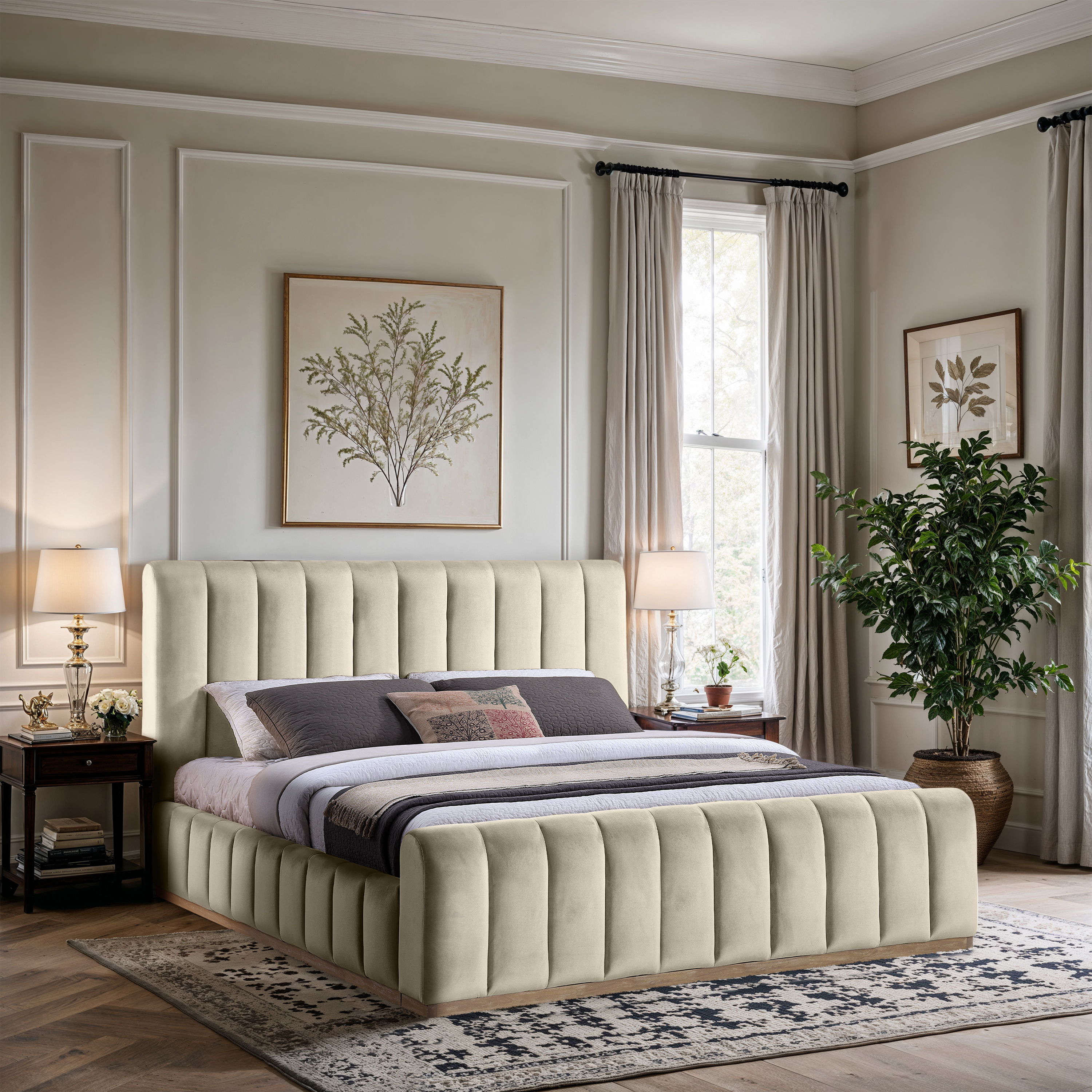 Amara - Velvet King Bed - Cream
