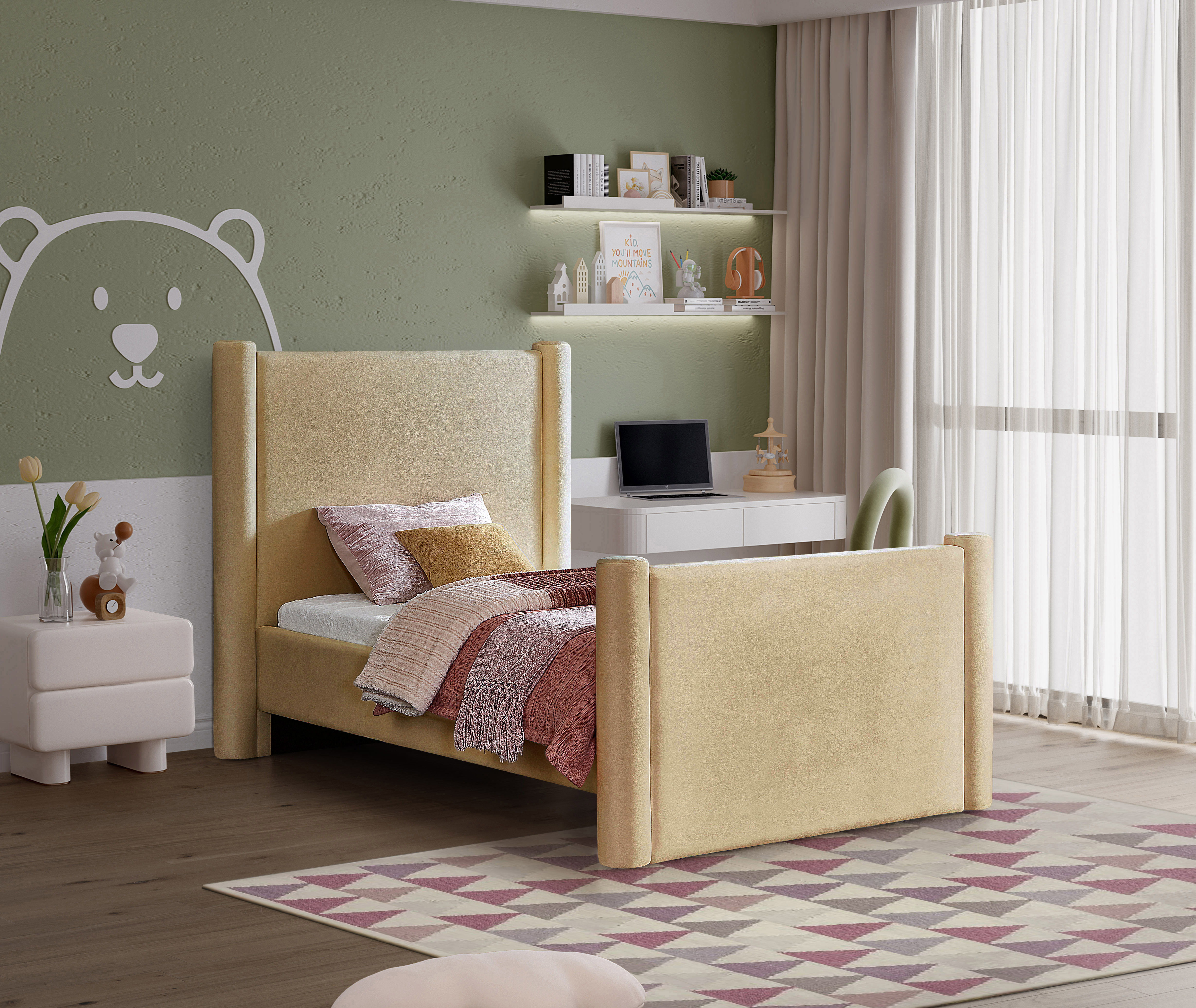 Elias - Velvet Twin Bed - Camel