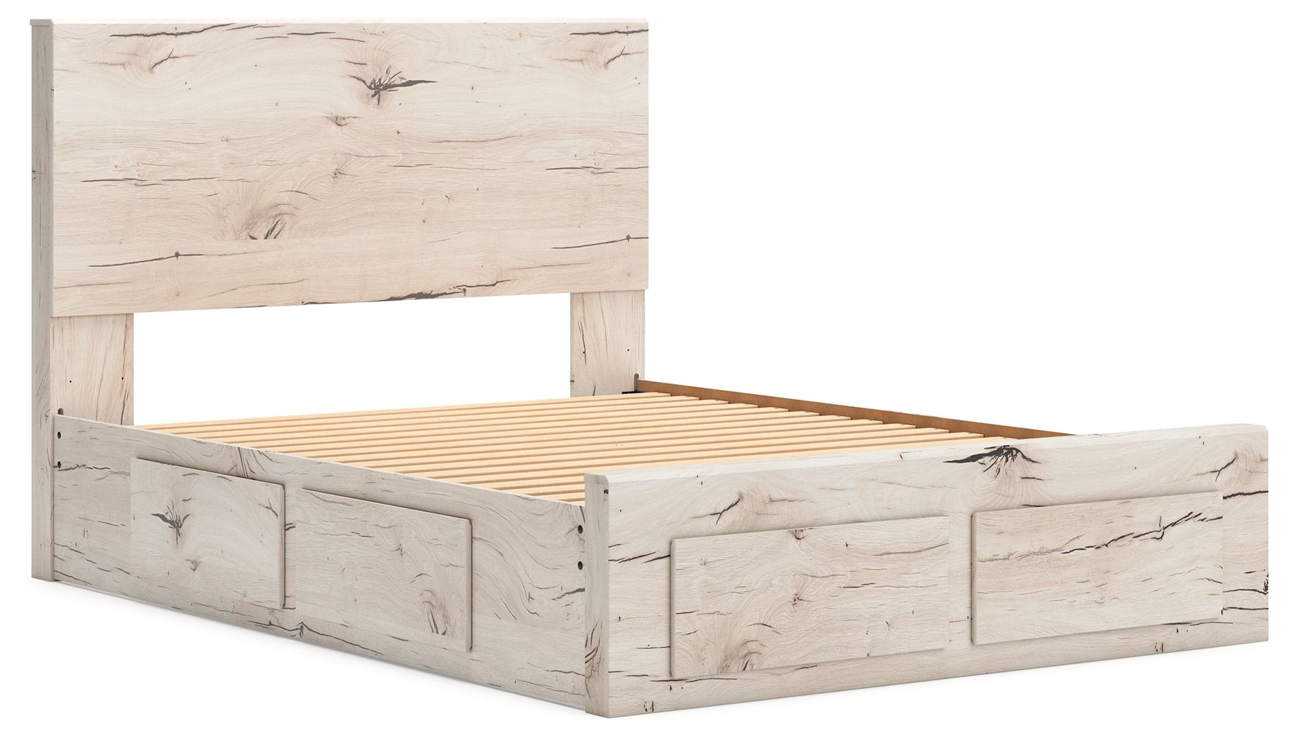 Ashley Furniture Lawroy - Queen Panel Bed With Storage Footboard And 2 Under Bed Storage Units - Light Natural - Image 10