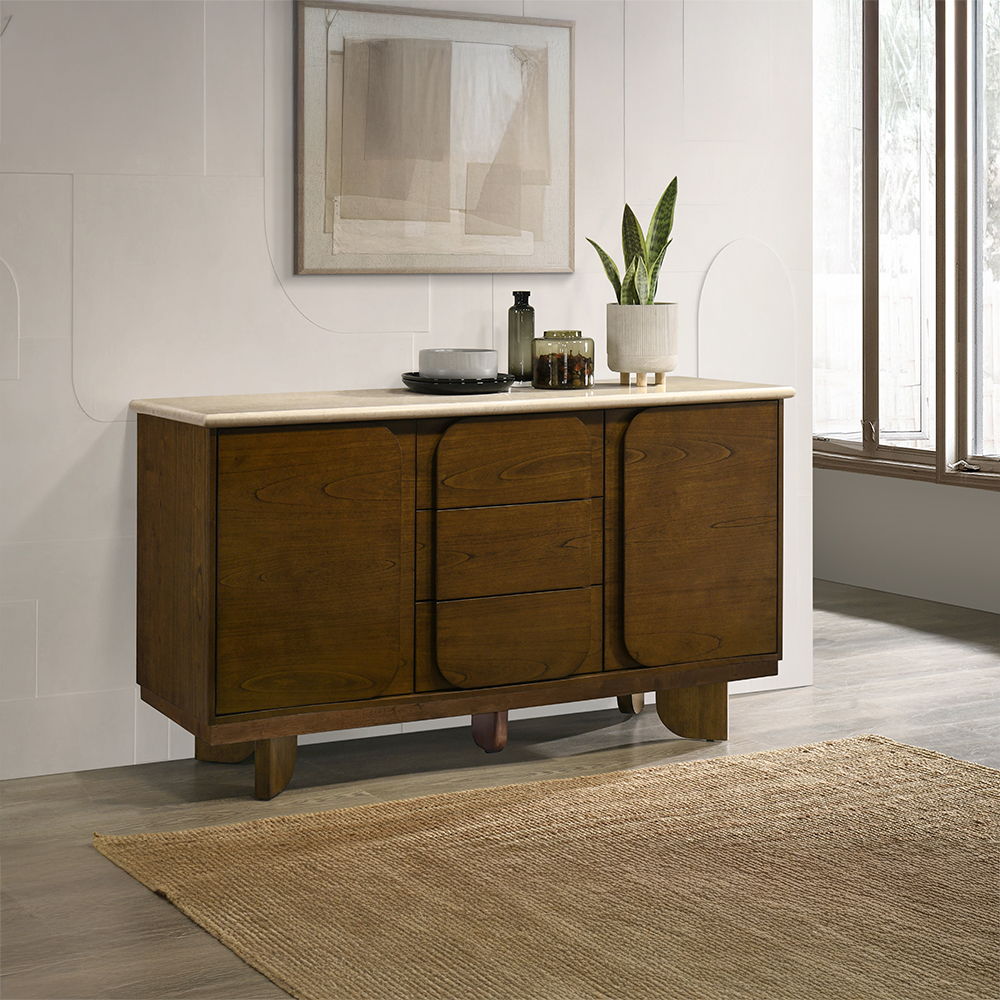 Kasha - Server With Marble Top Top - Vintage Oak, dark brown