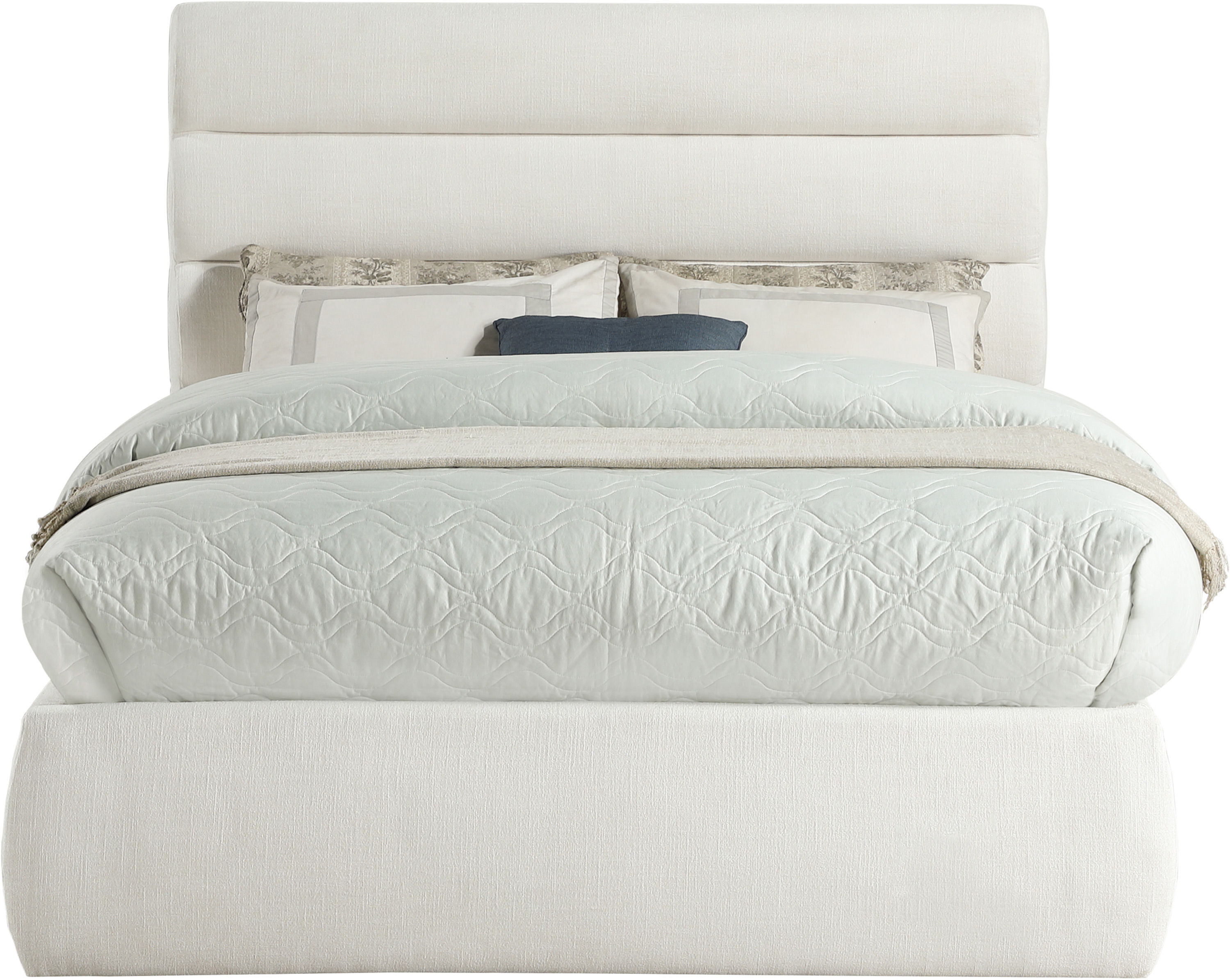 Adam - Linen Fabric Full Bed With 52" Headboard - Cream