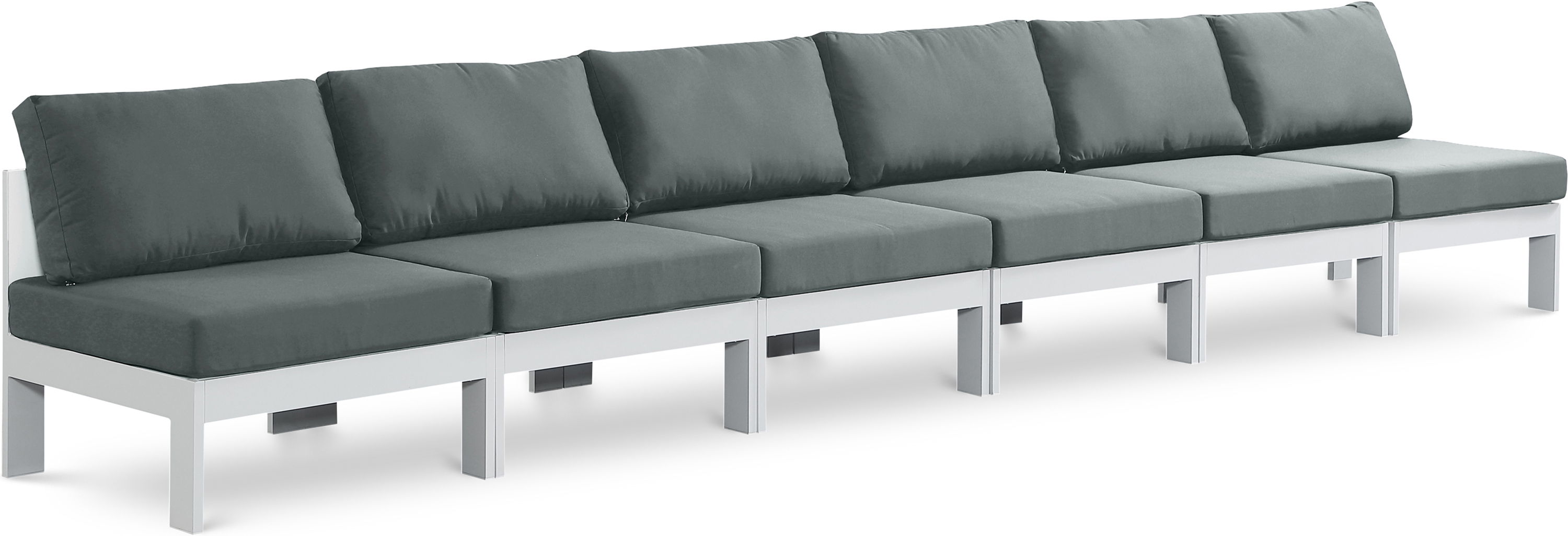 Nizuc - Outdoor Patio 6 Seat Armless Modular Sofa With White Frame - Gray