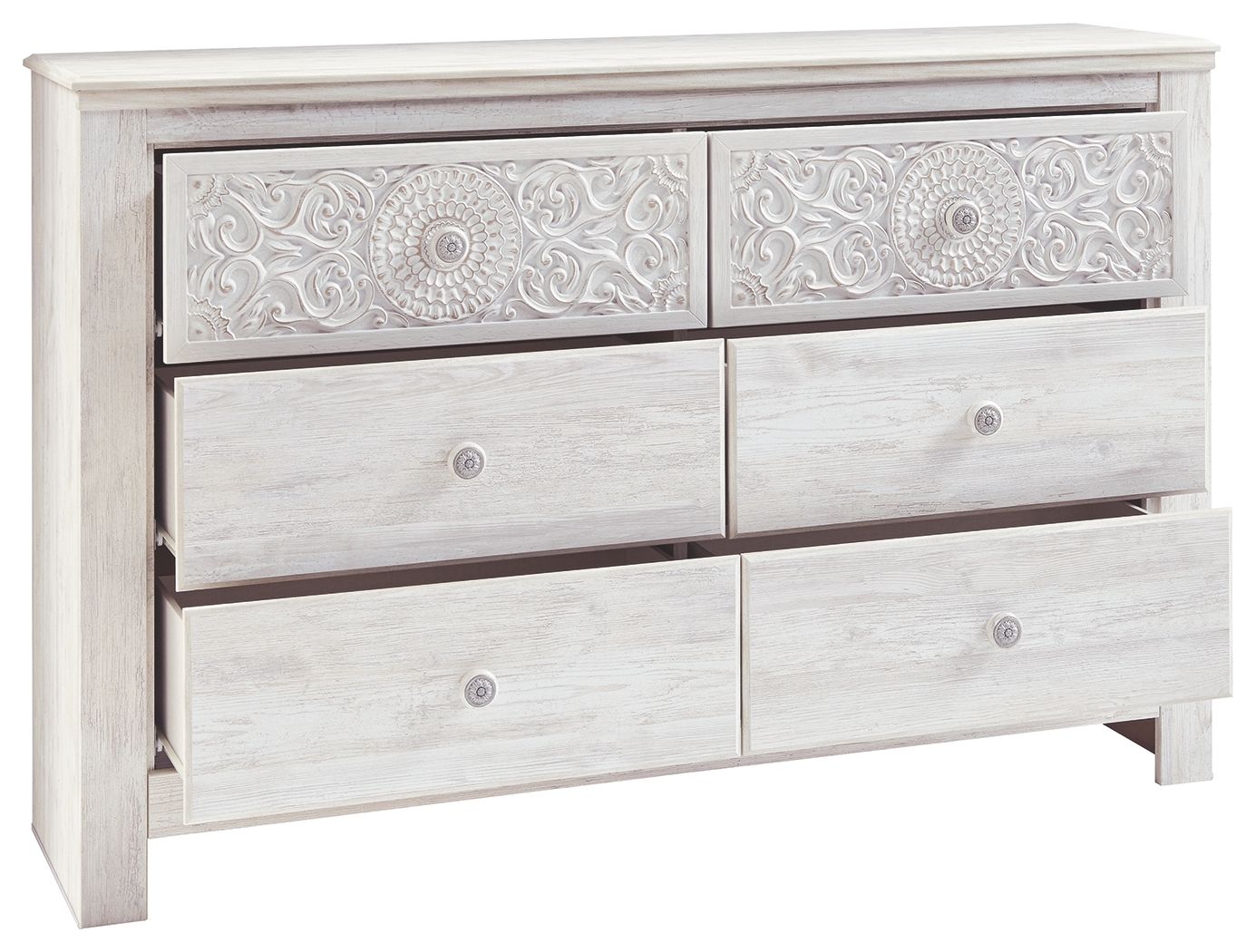 Ashley Furniture Paxberry - Six Drawer Dresser - Medallion Drawer Pulls - Whitewash - Image 4