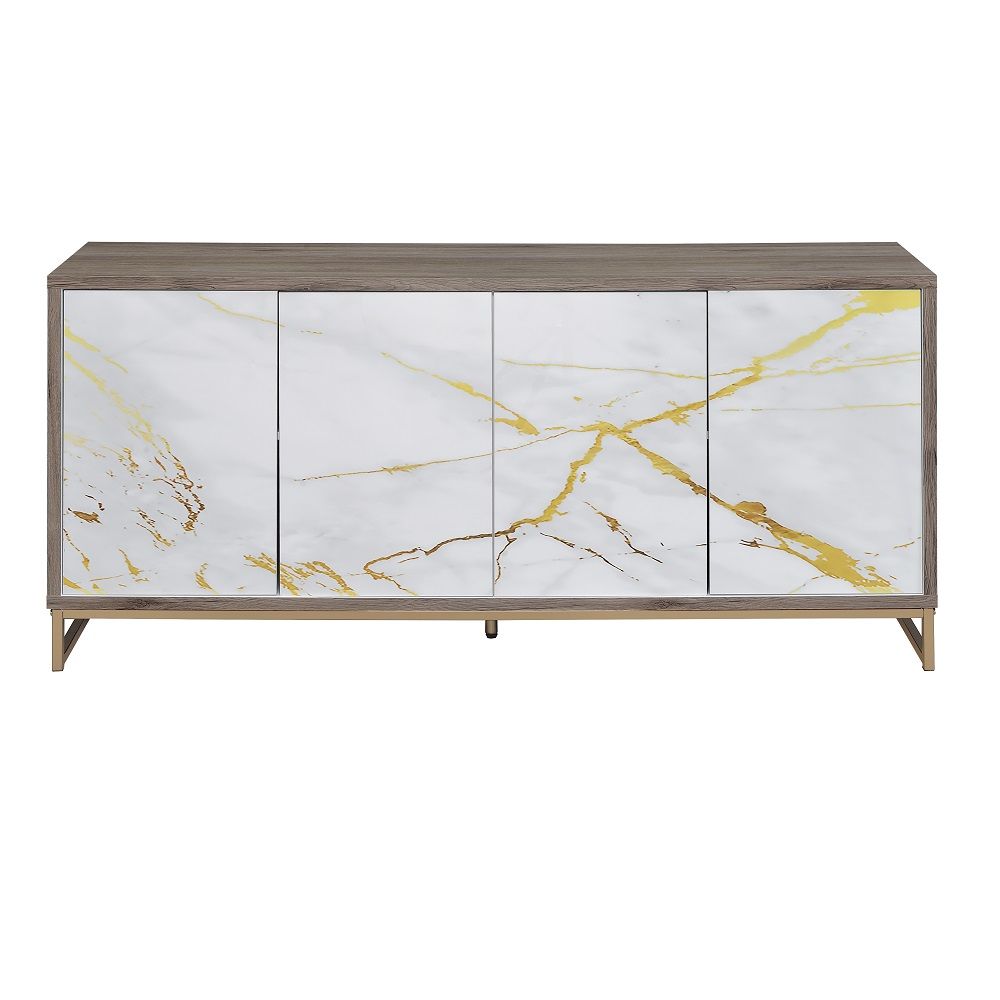 Paavan - Console Cabinet - White Marble Print Oak & Champagne, dark brown, view 6