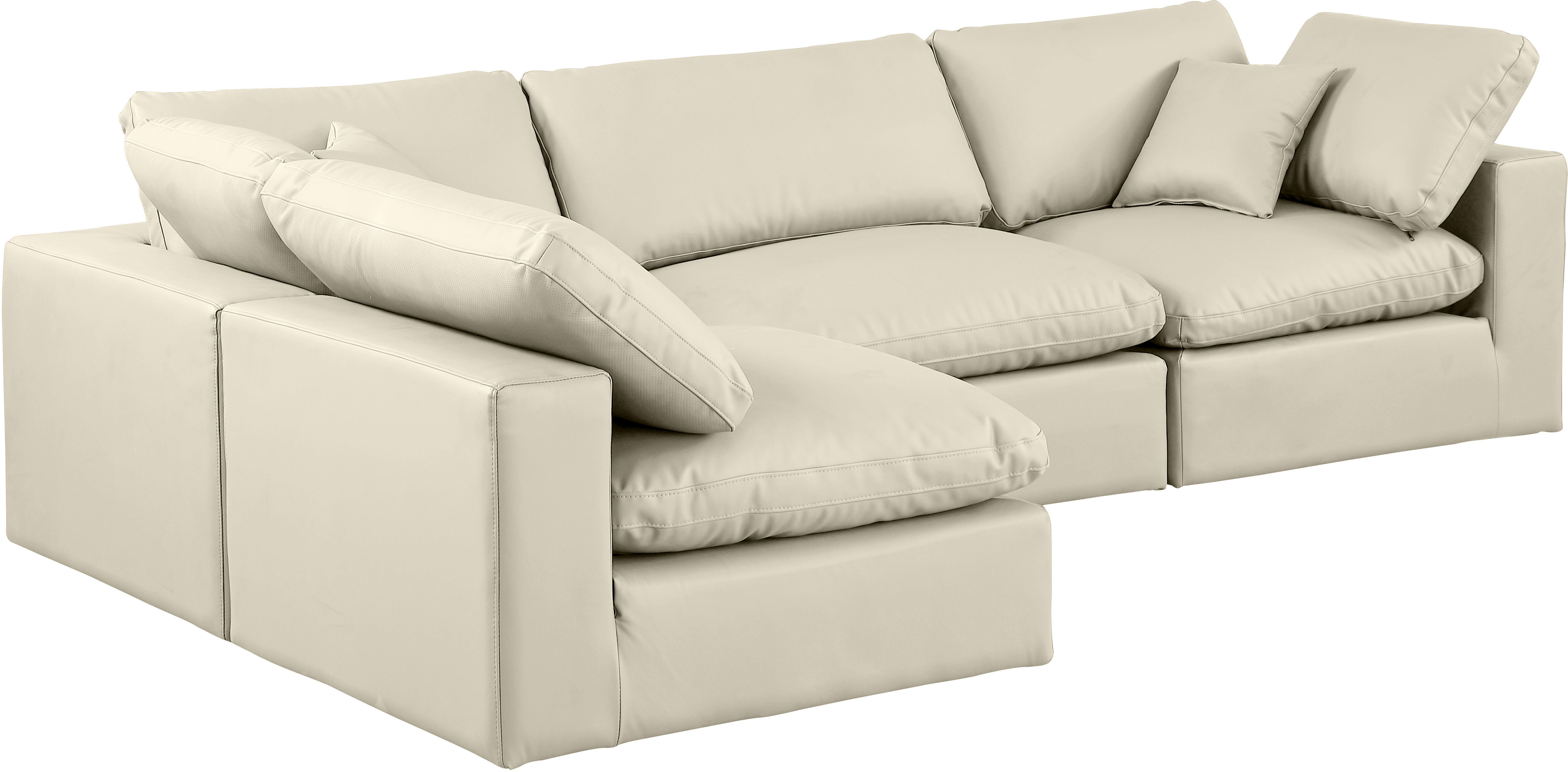 Comfy - 4 Piece Faux Leather Modular Armless Sectional - Cream