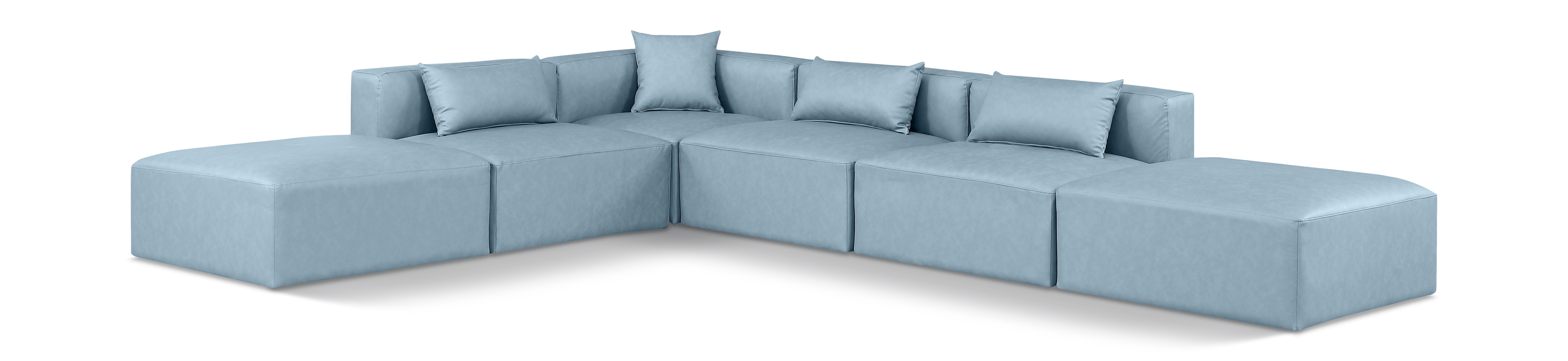Cube - 6 Piece Modular Corner Armless Sectional - Light Blue