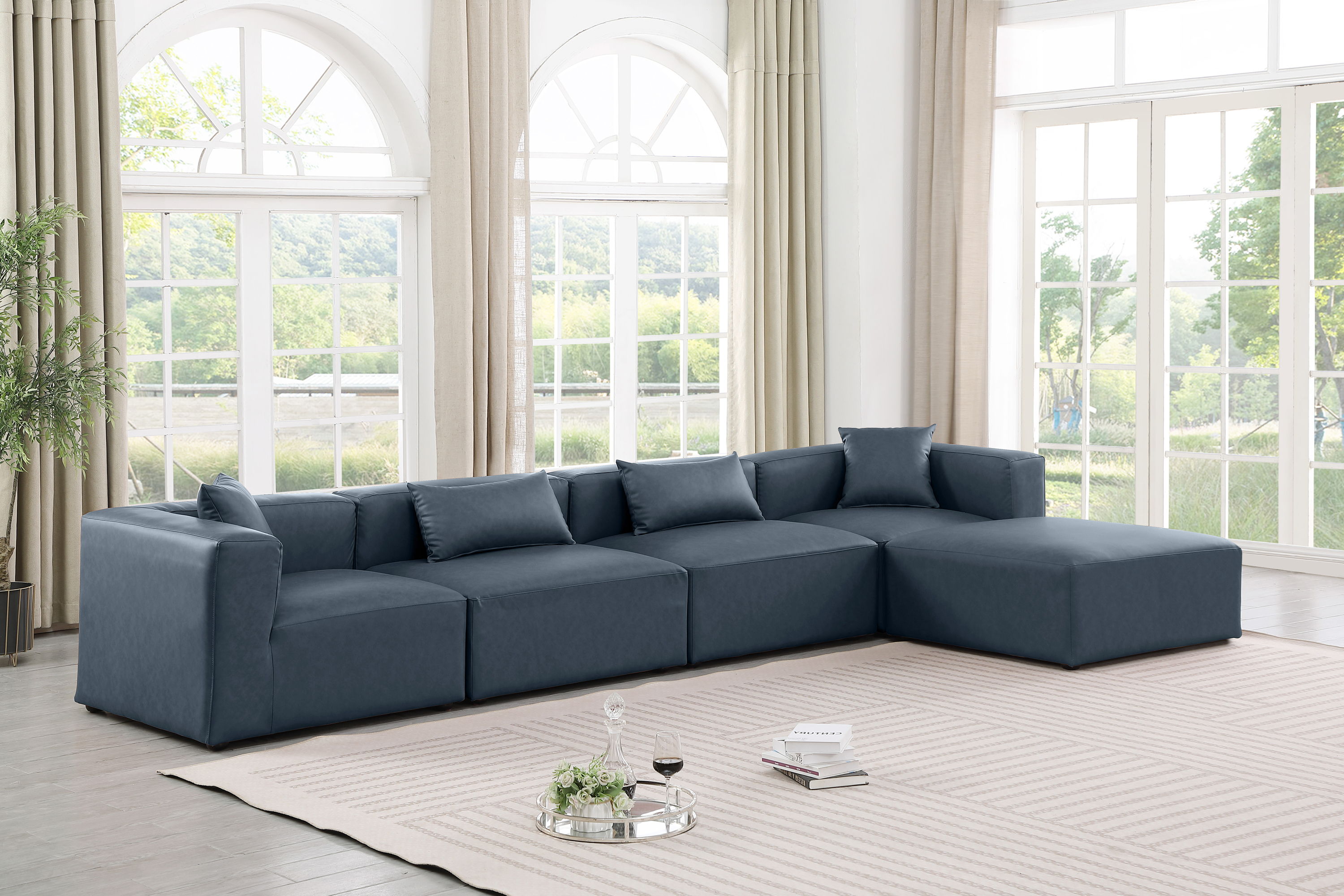 Cube - 5 Piece Modular Sectional With Chaise - Navy Blue
