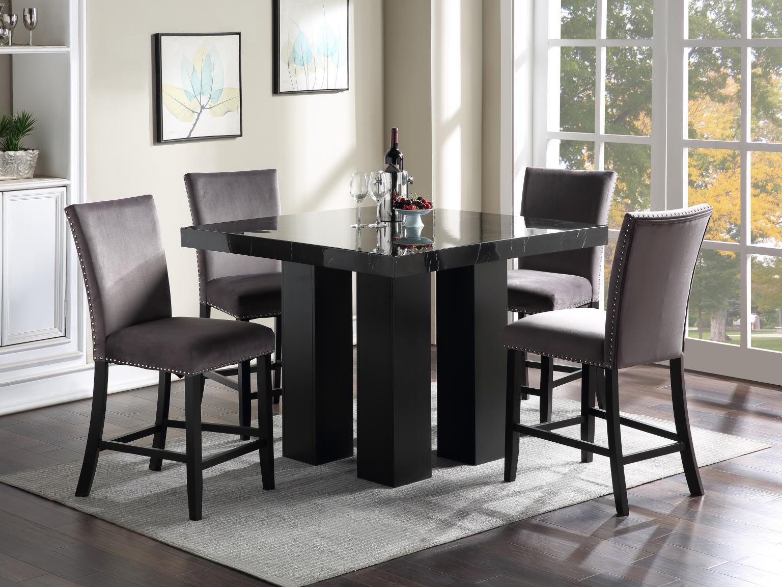 D132 - 5 Piece Dining Room Set (Counter Table, 4 Chairs) - Gray / Black