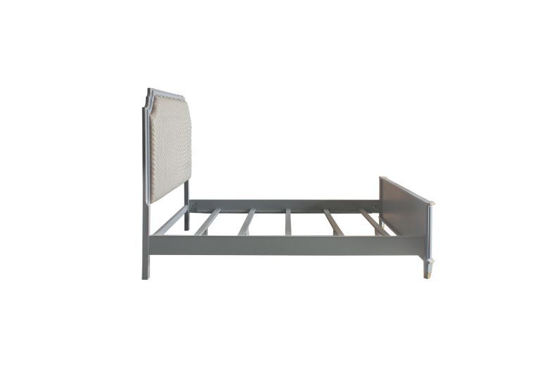 House Marchese - Queen Bed - Two Tone Beige Fabric & Pearl Gray, light gray, view 4