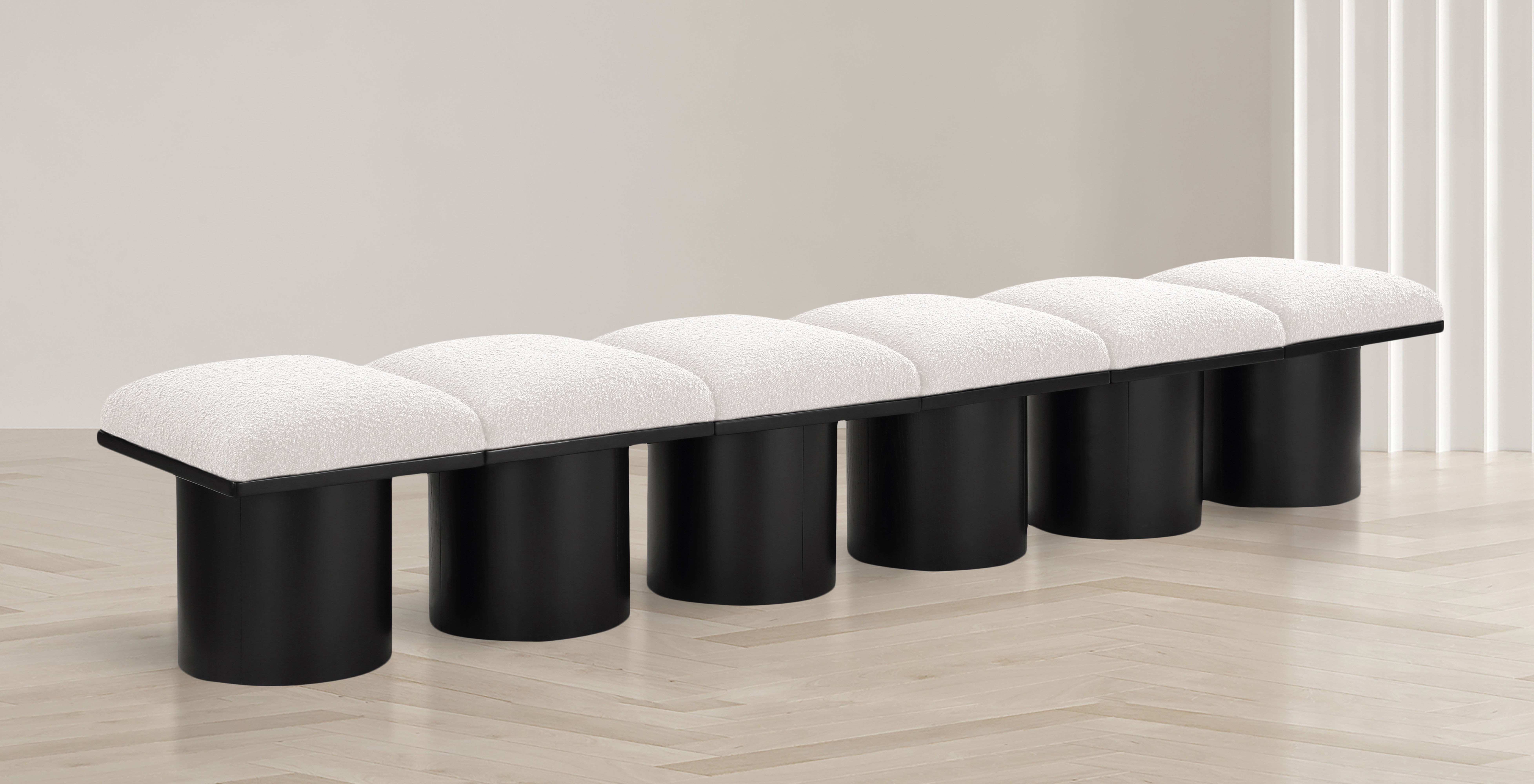 Pavilion - 93" 6 Piece Modular Bench With Black Base - Cream