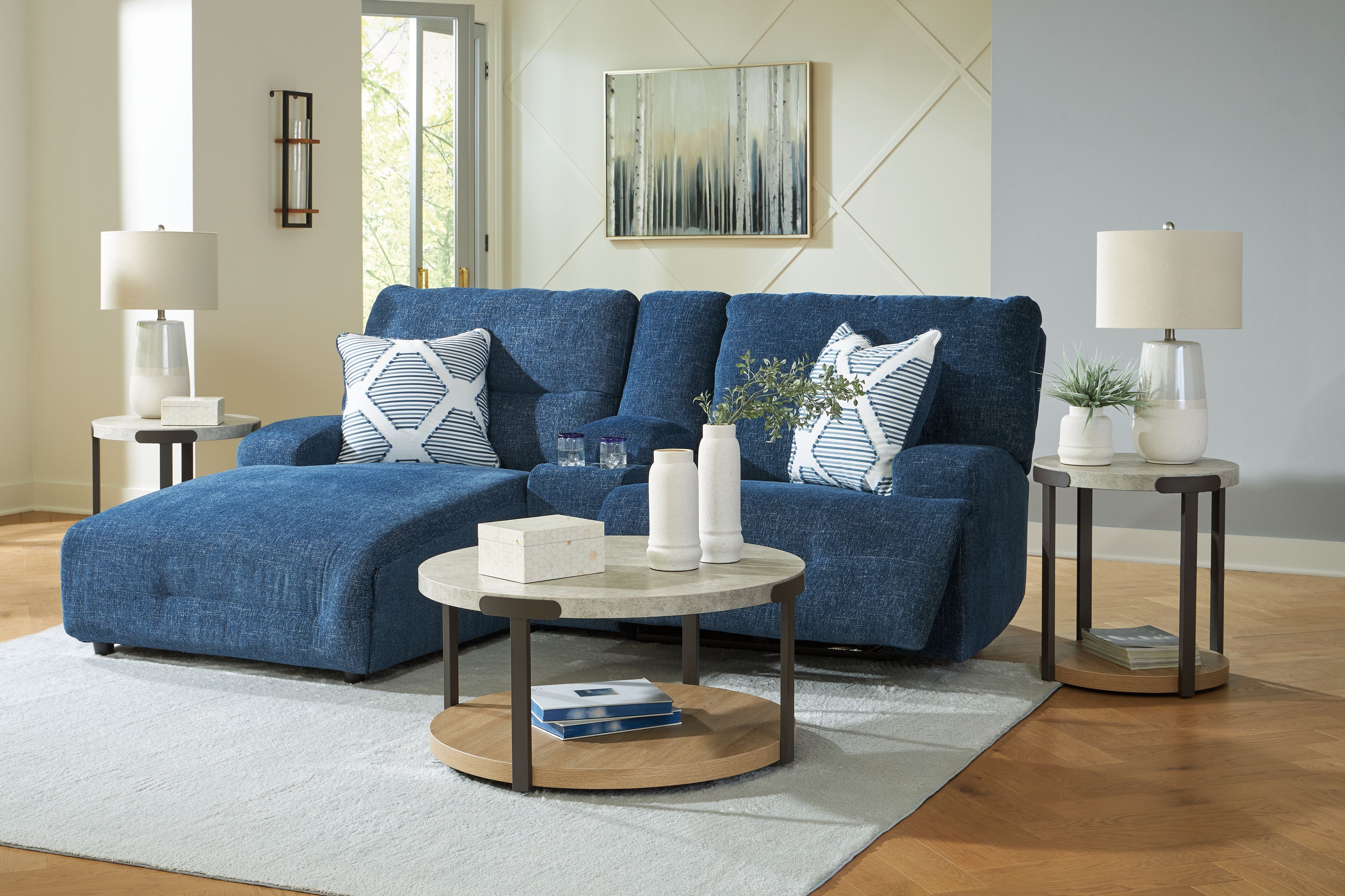 Ashley Furniture Acklen Place - 3-Piece Power Reclining Sectional Sofa With Laf Chaise - Navy - Image 6