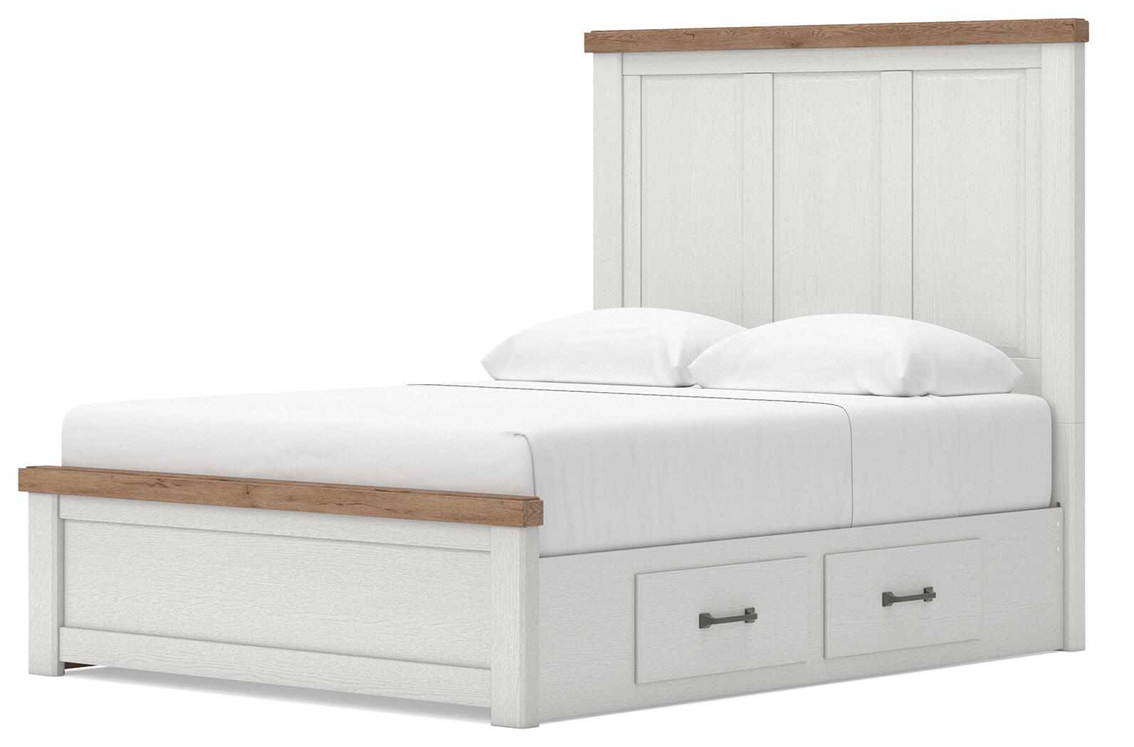 Ashley Furniture Savonport - Queen Panel Bed With 2 Under Bed Storage Units - White / Brown - Image 7