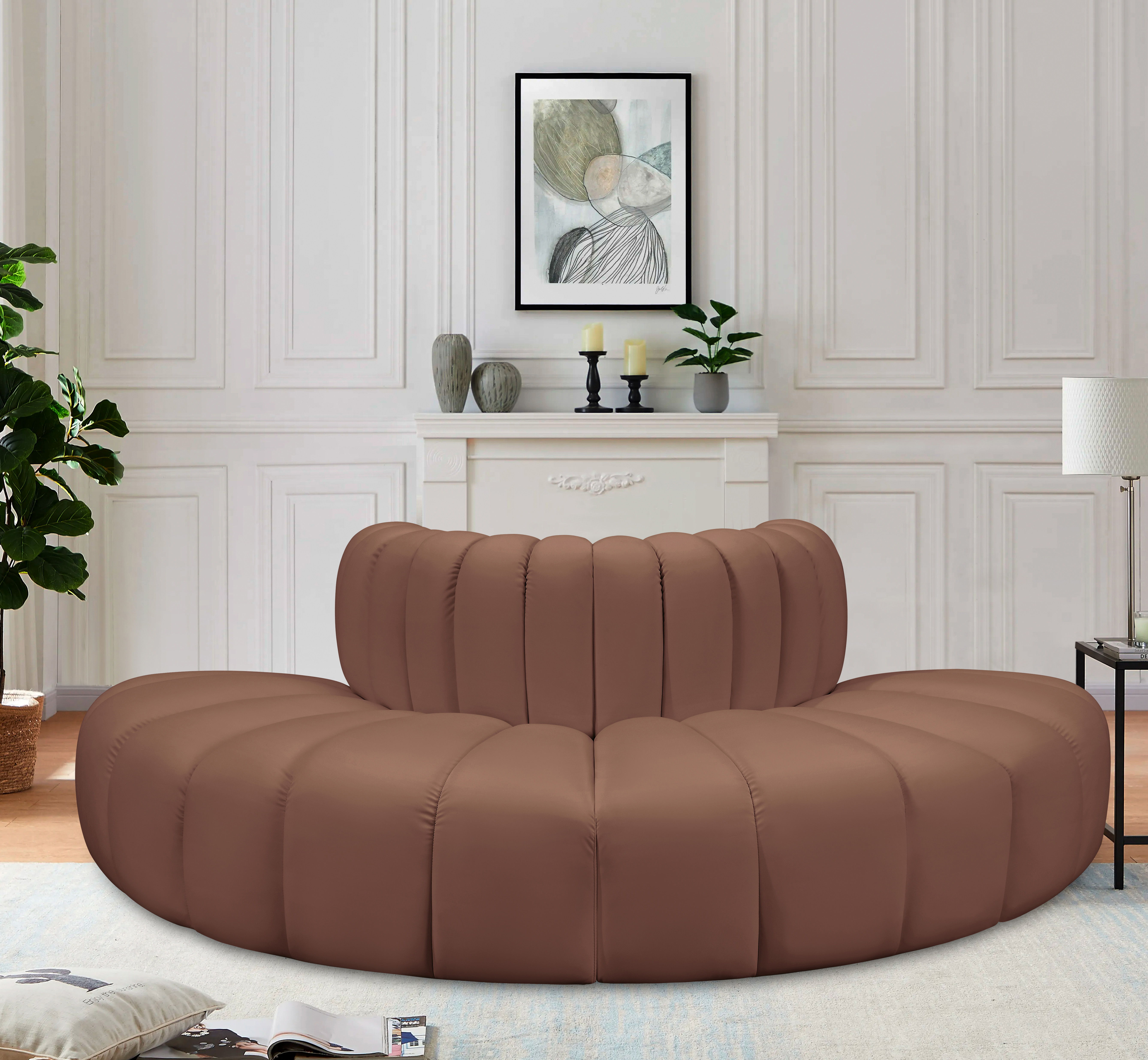 Arc - Faux Leather 4 Piece Modular Sofa - Cognac