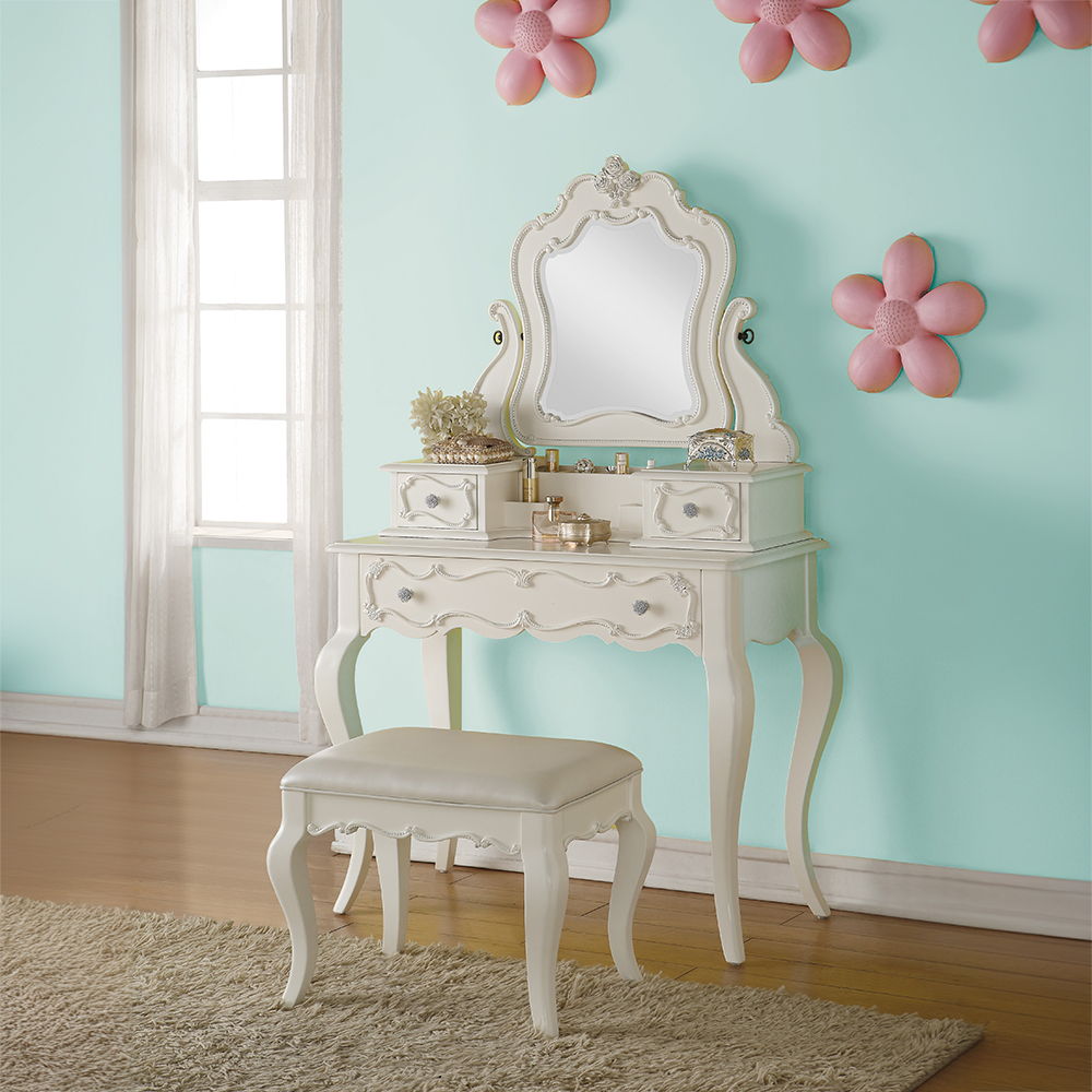 Edalene - Vanity Desk With Mirror - Pearl White, white, view 3