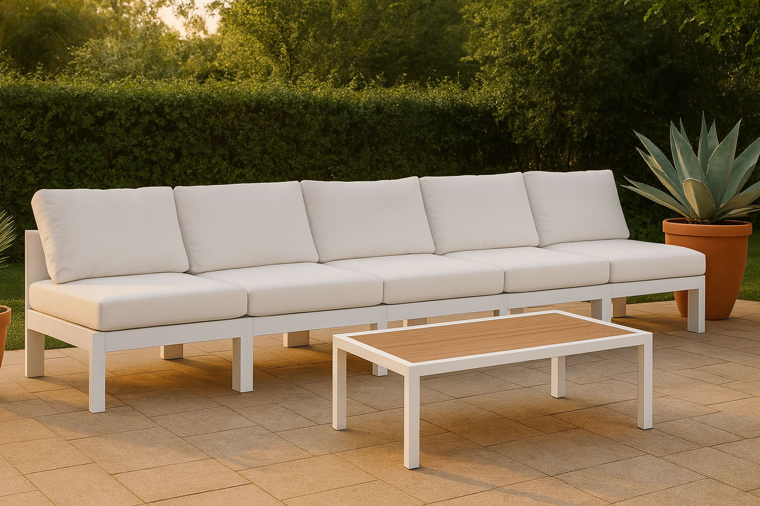 Nizuc - Outdoor Patio 5 Piece Modular Armless Sofa With White Frame - White