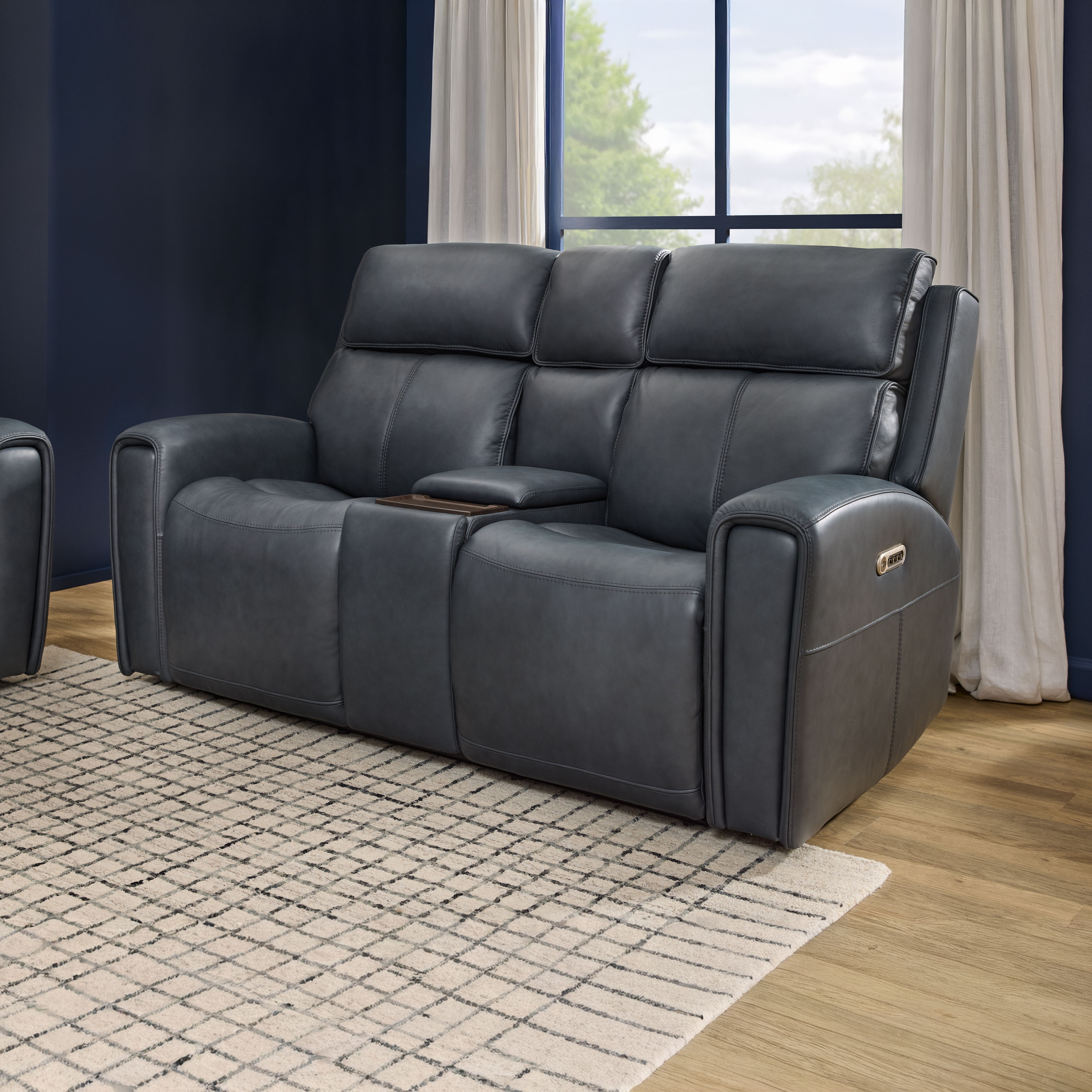 Warren - Power Reclining Loveseat With Console, Power Headrest & Lumbar - Black, black, view 8