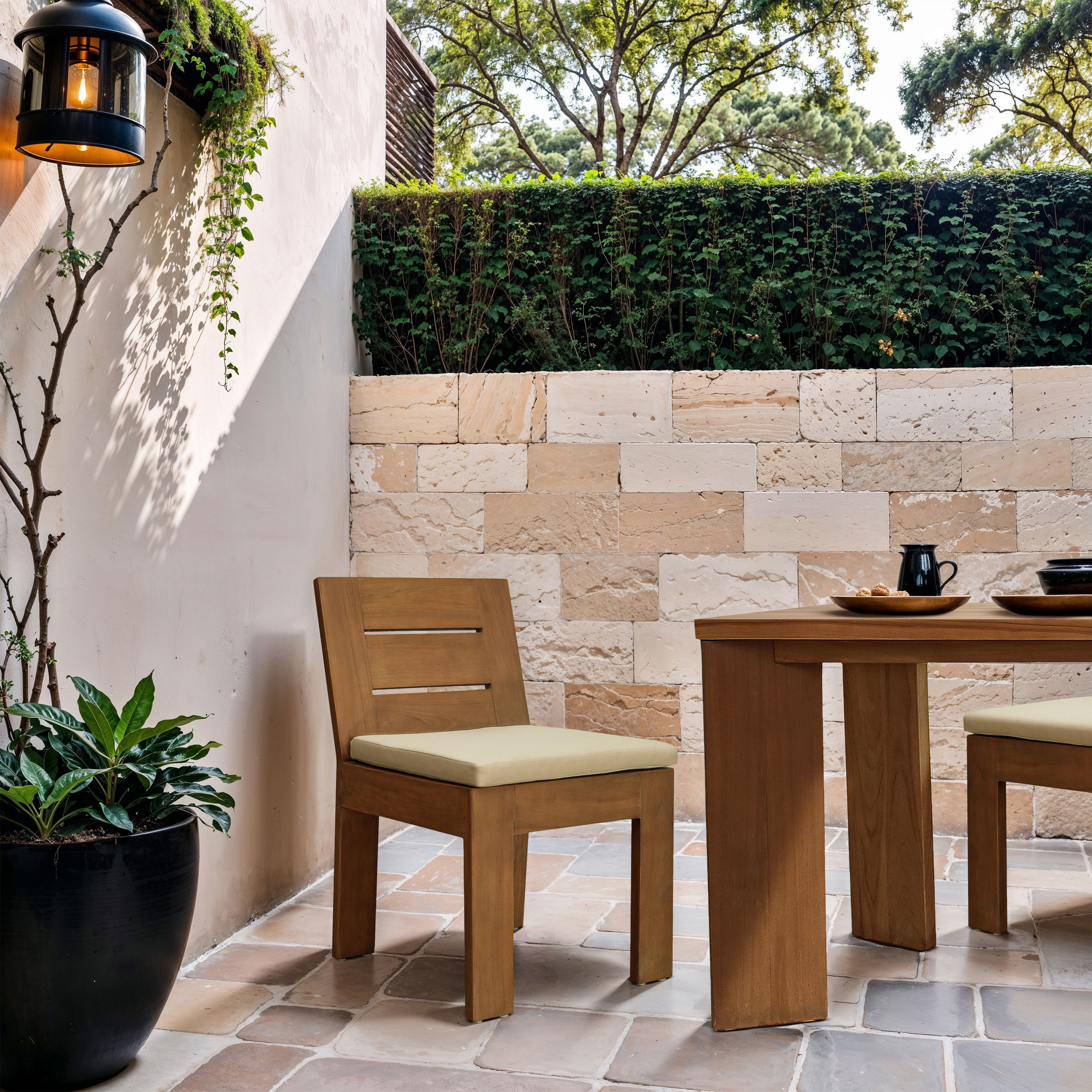 Mirella - Water Resistant Fabric Upholstered Outdoor Patio Dining Side Chair - Tan