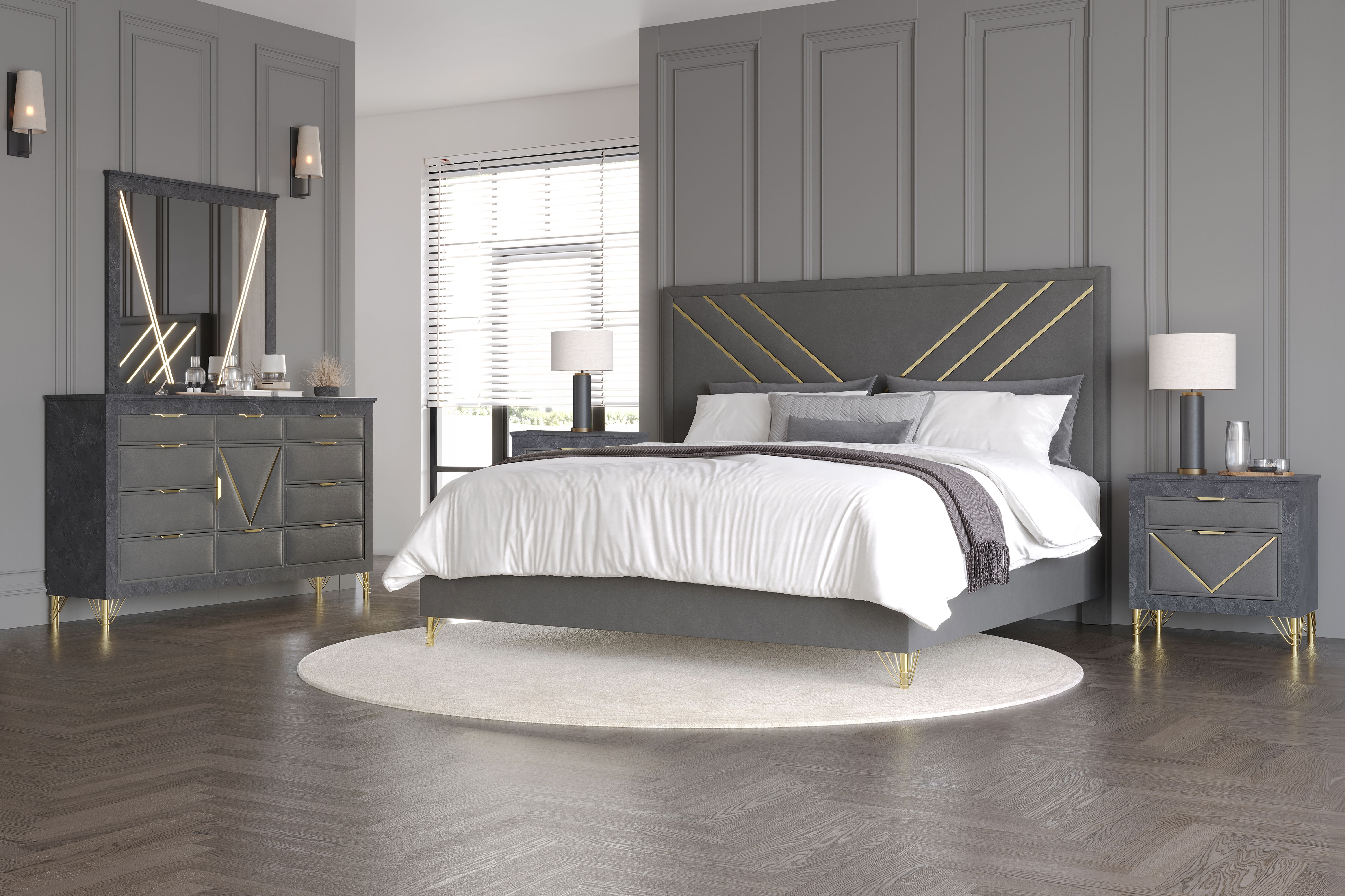 King · 5 Pc · Bed, Dresser, Mirror, 2 Nightstands