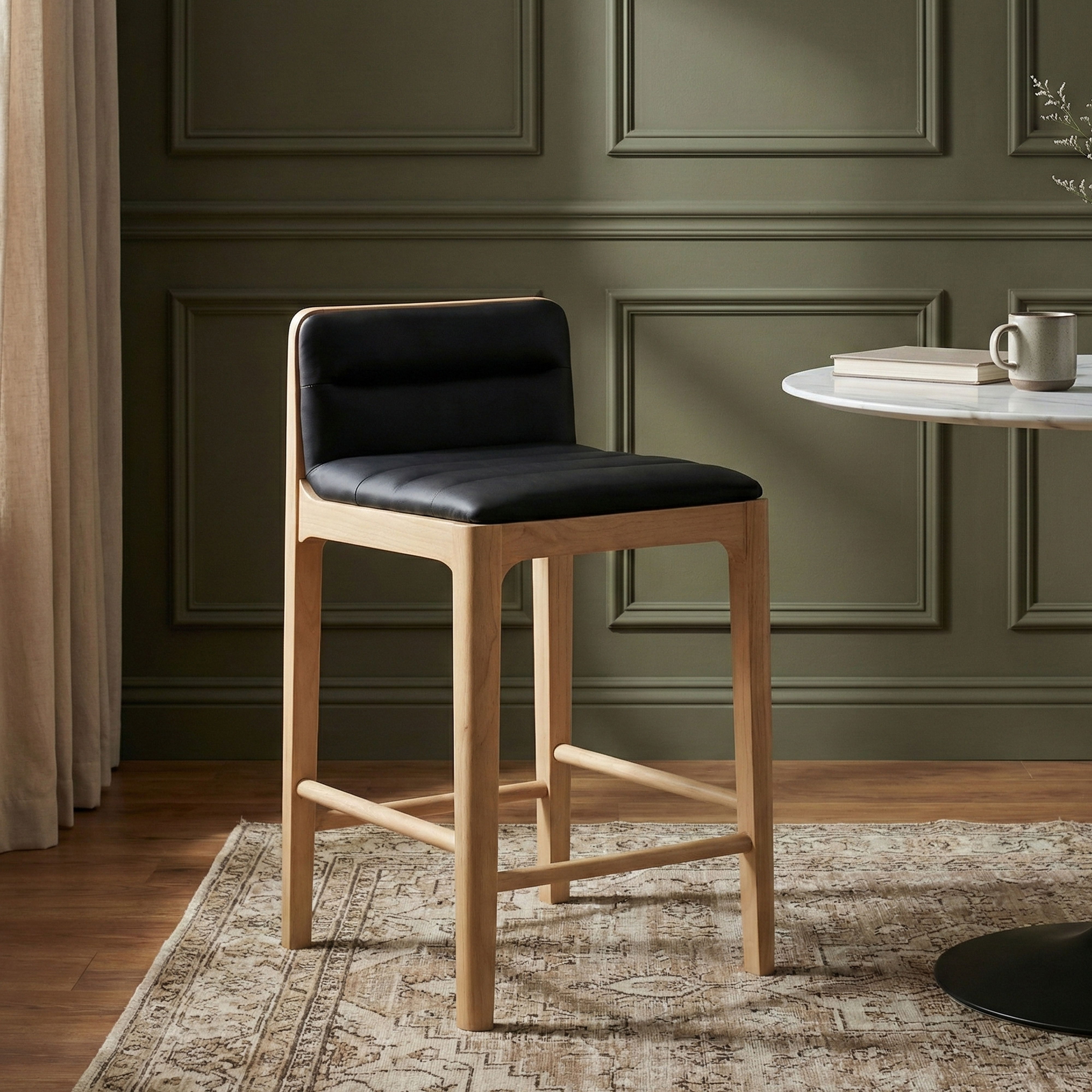 Ellis - Vegan Leather Upholstered Counter Stool (Set of 2) - Black
