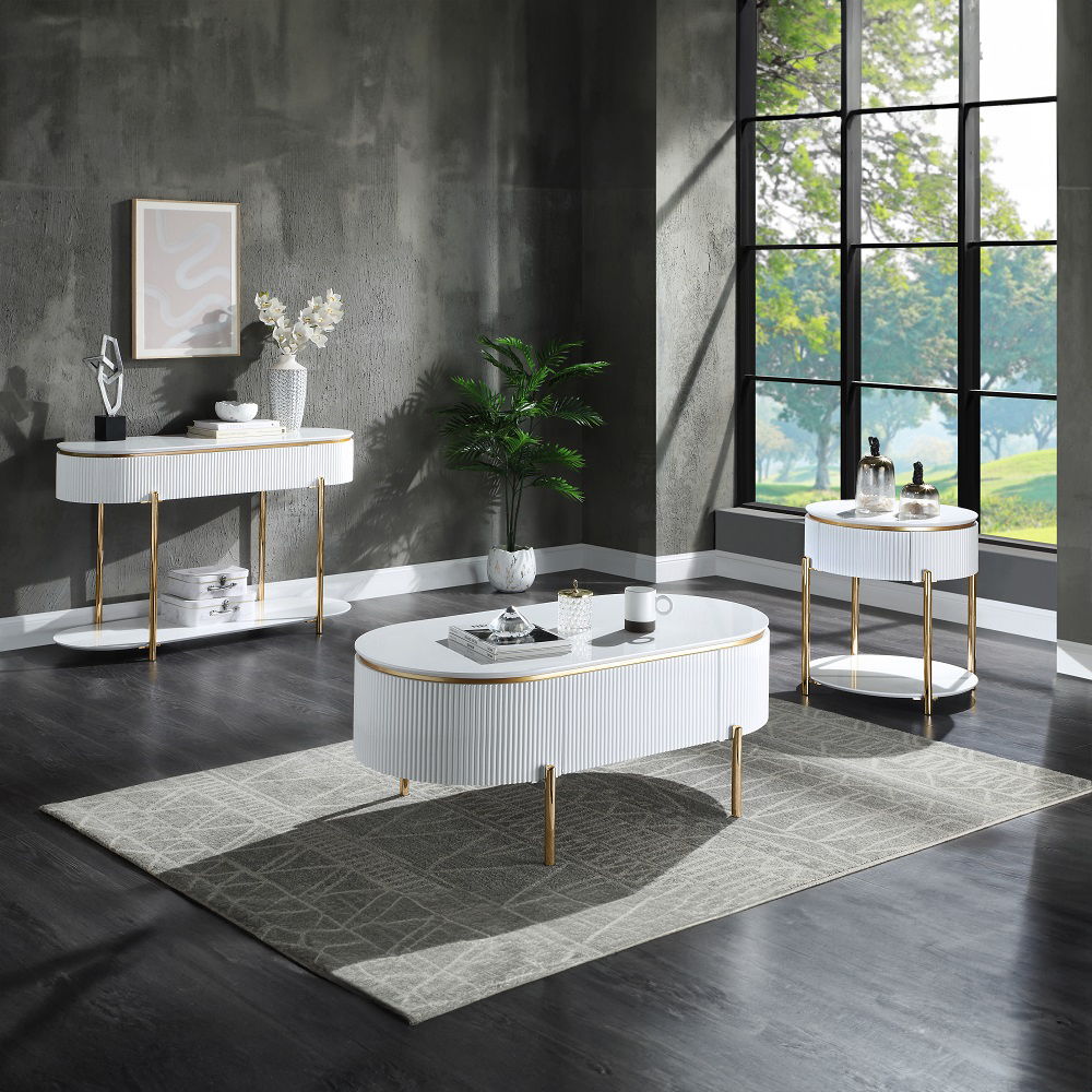 Daveigh - Sofa Table - White High Gloss & Gold, white, view 4