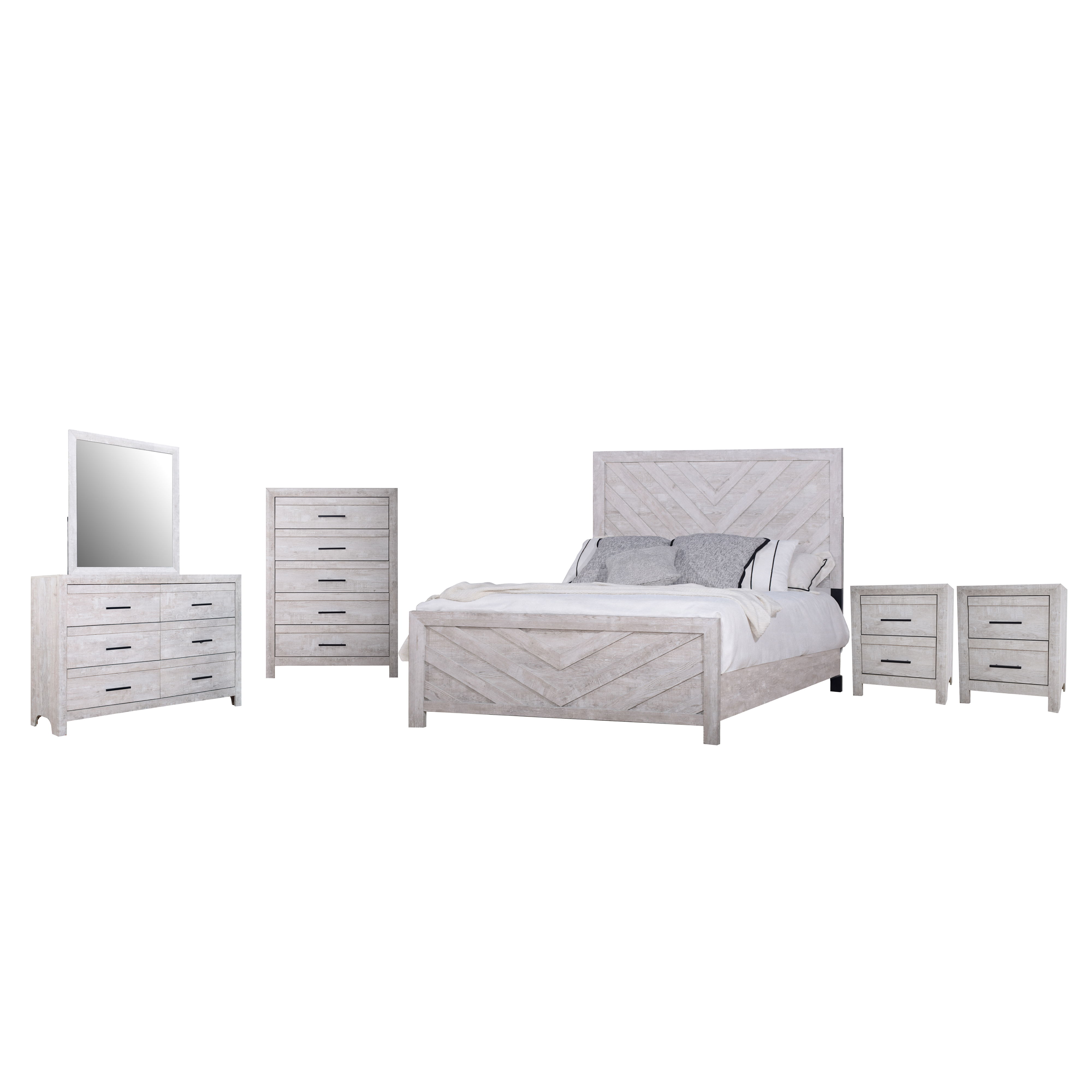 Biscayne - 6/0 Western King 6 Piece Bedroom Set (Bed & Dresser & Mirror & Chest & 2 Nightstands) - Gray