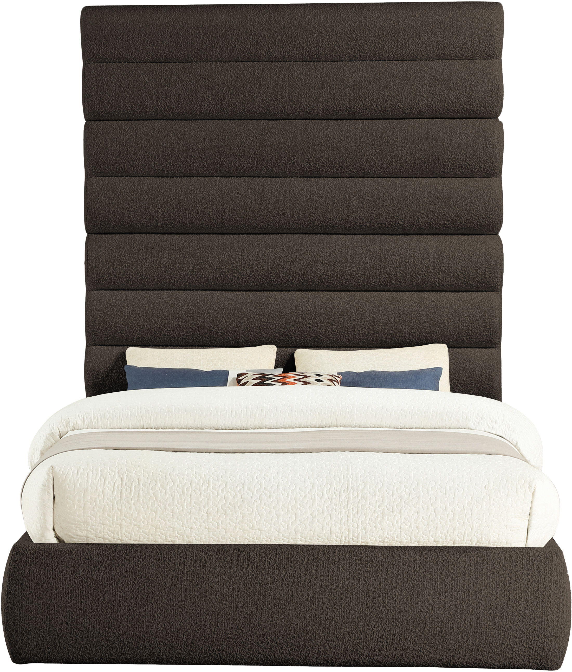 Adam - Boucle Fabric Queen Bed With 89" Headboard - Dark Brown