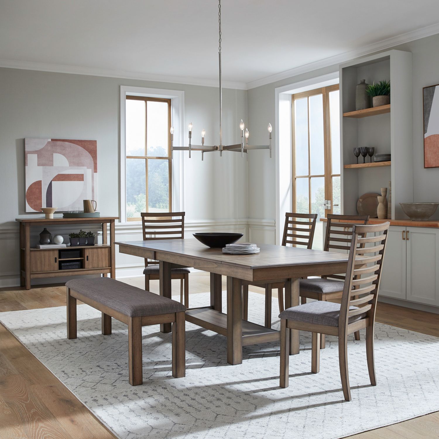 Liberty Furniture Brook Bay - 6 Piece Trestle Table Set - Brown