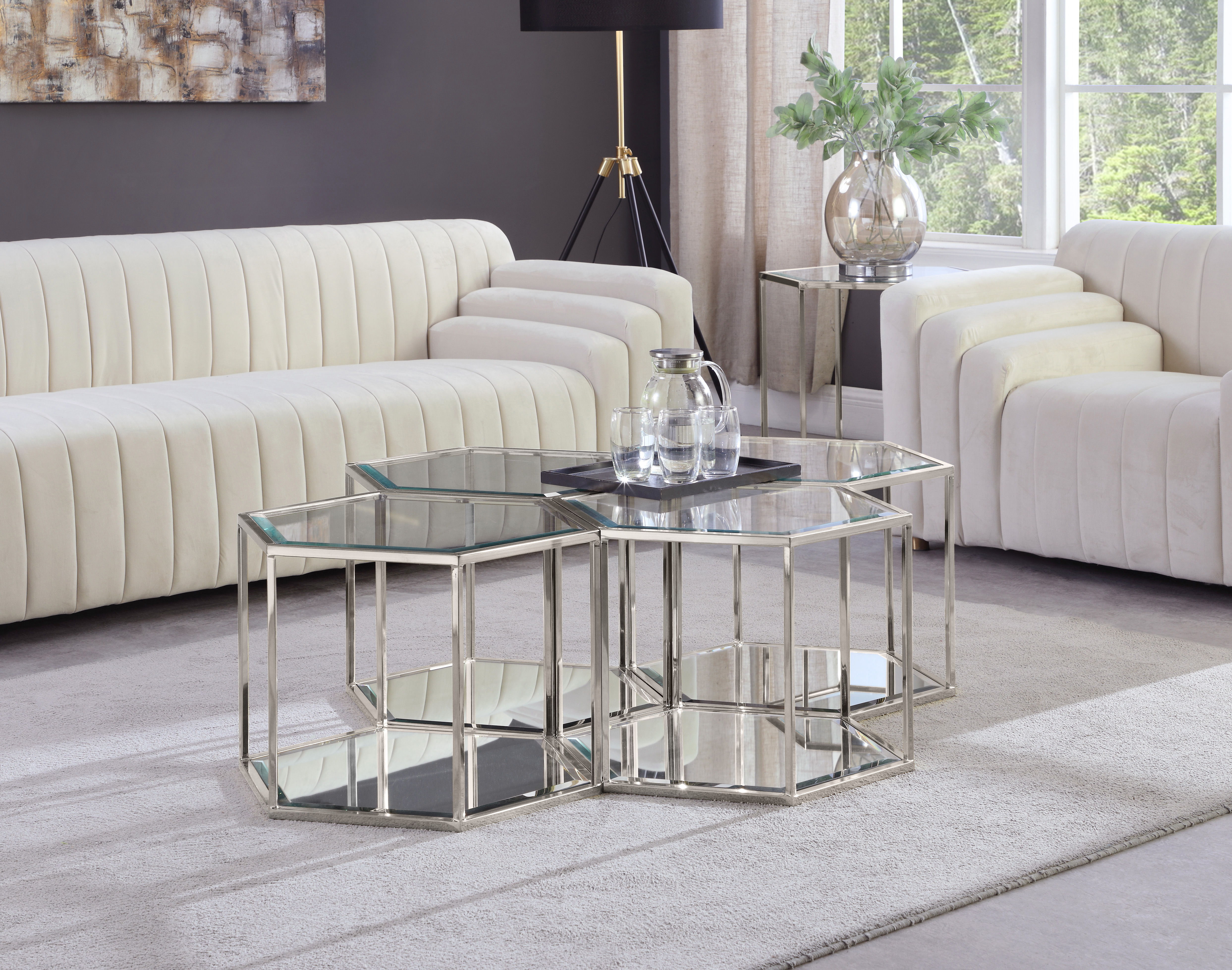 Sei - Coffee Table 4 Piece - Pearl Silver