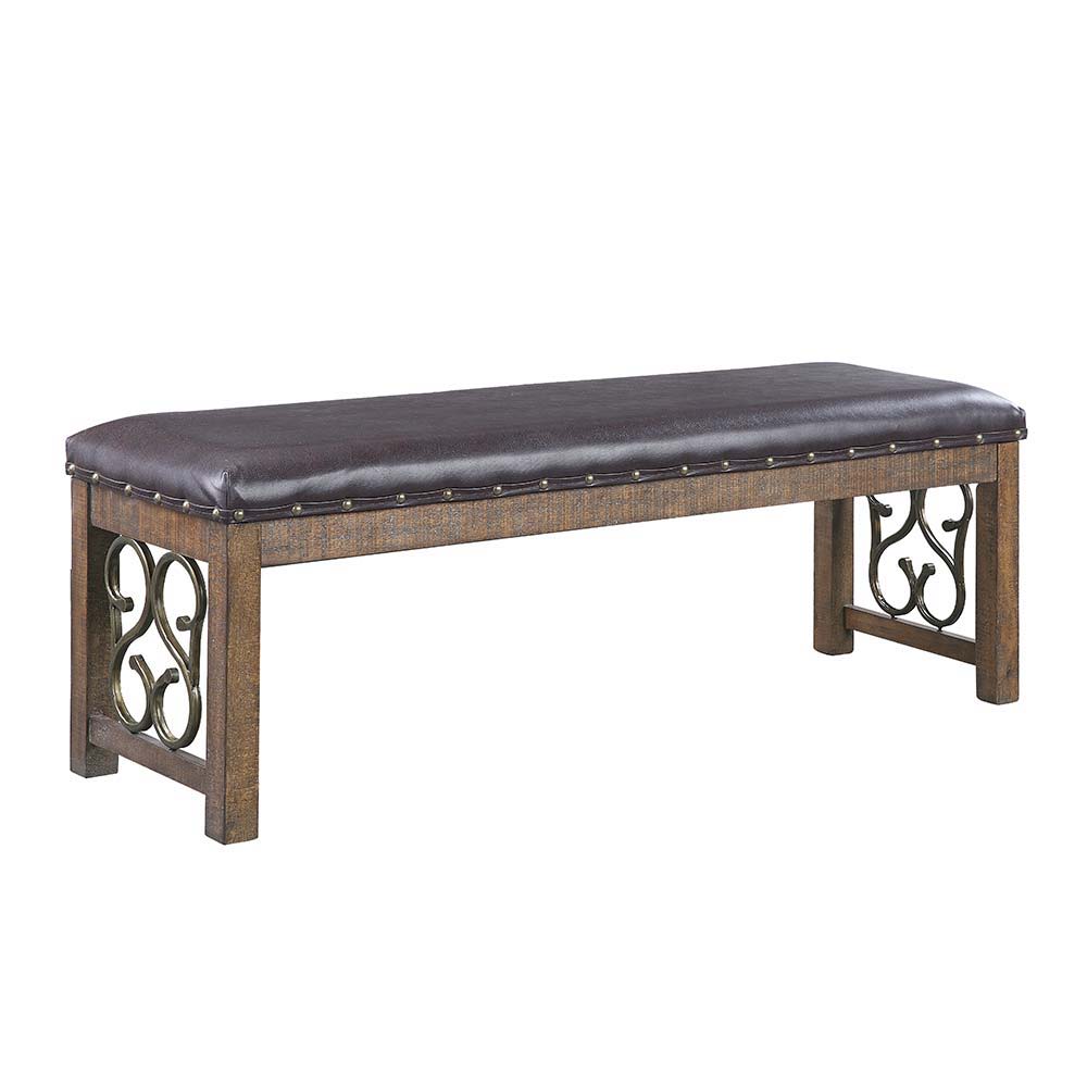Raphaela - Bench - Black Synthetic Leather & Weathered Cherry, black, view 4