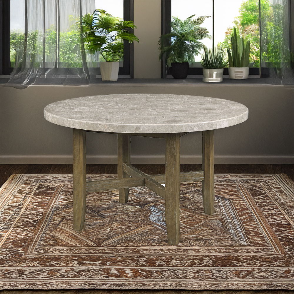 Karsen - Dining Table With Marble Top - Natural Marble Top & Rustic Oak, dark brown