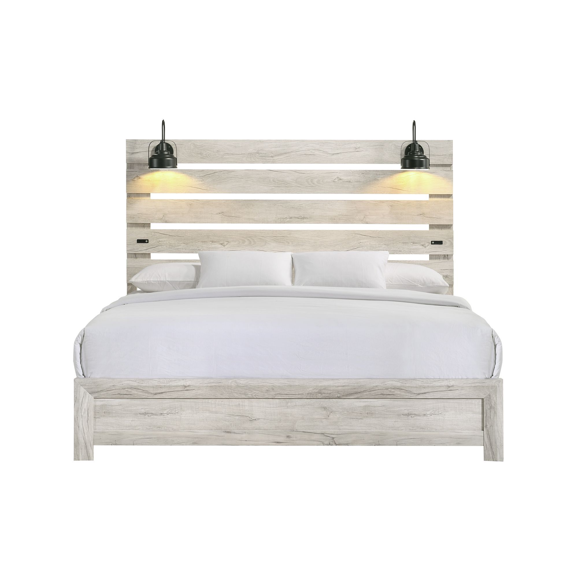 Fort Worth - King Bed With Lights & USB - White