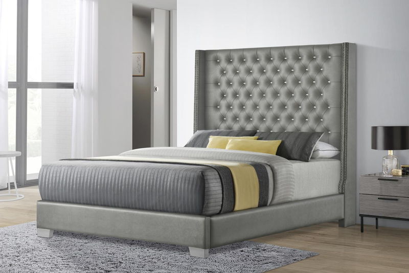 B578 - Faux Leather Queen Bed - Gray