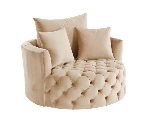 Zunyas - Accent Chair With Swivel - Beige Velvet, beige, view 2