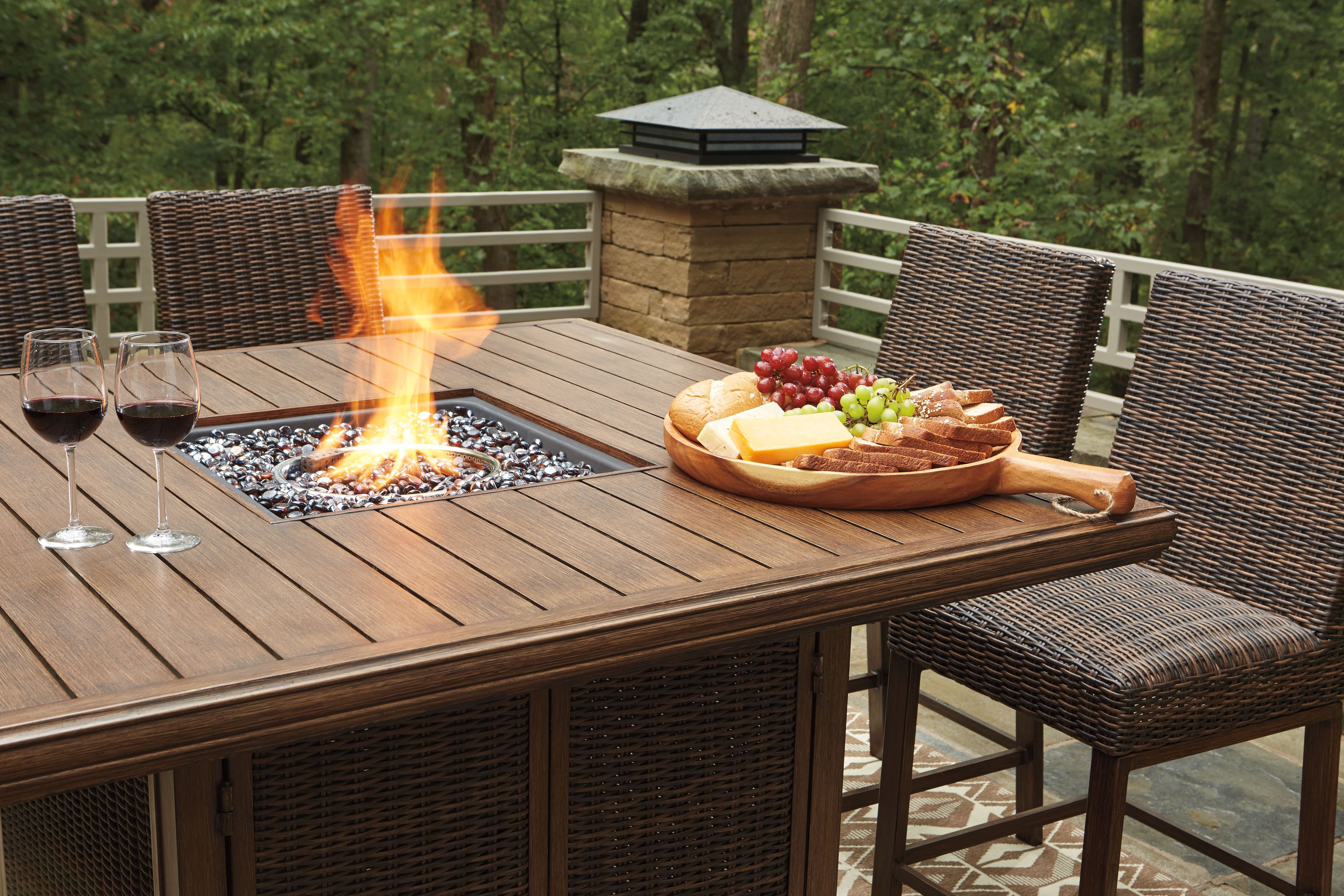 Paradise Trail - 5 Pc. - Outdoor Counter Height Dining Table With 4 Barstools - Medium Brown