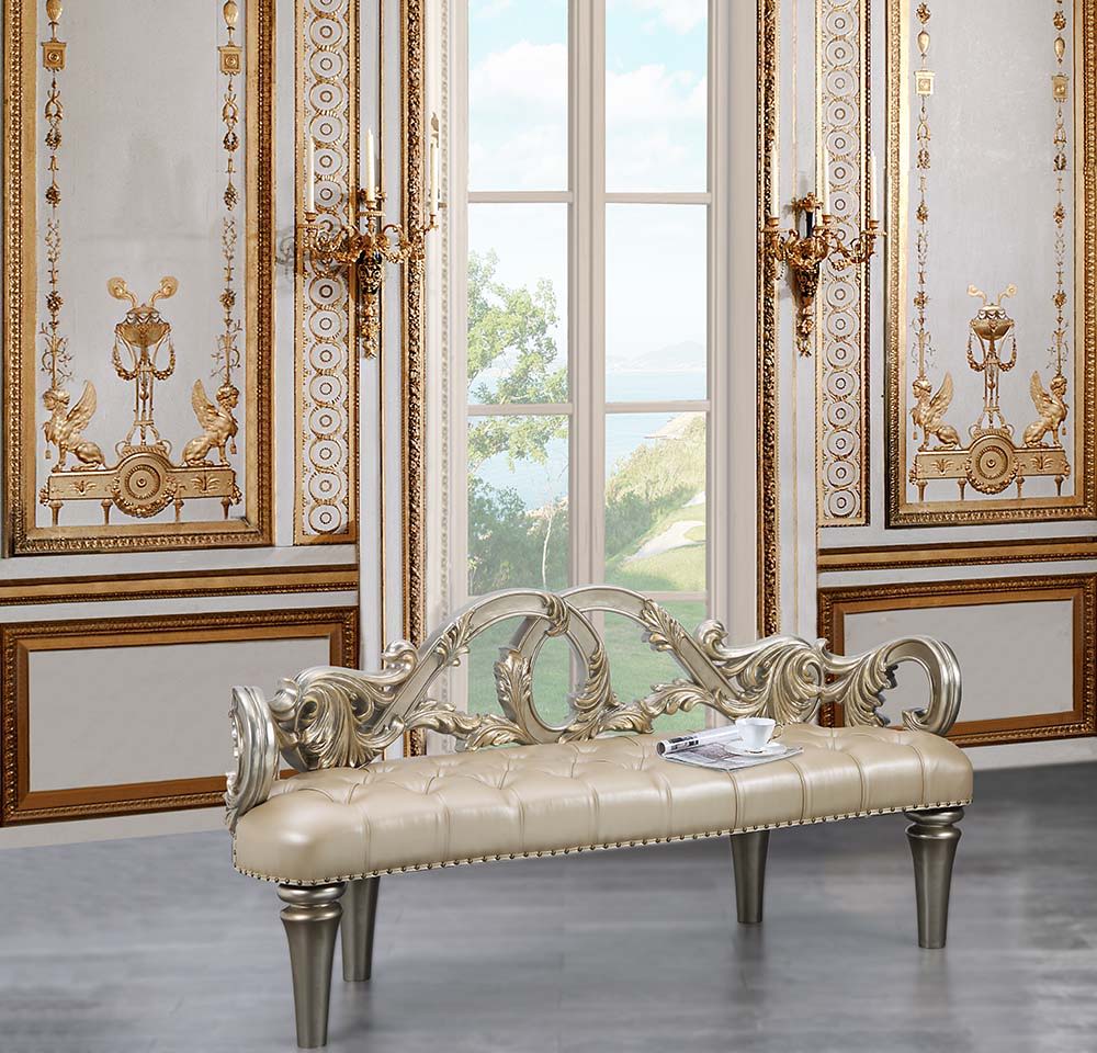 Danae - Bench - Champagne Synthetic Leather & Gold, beige