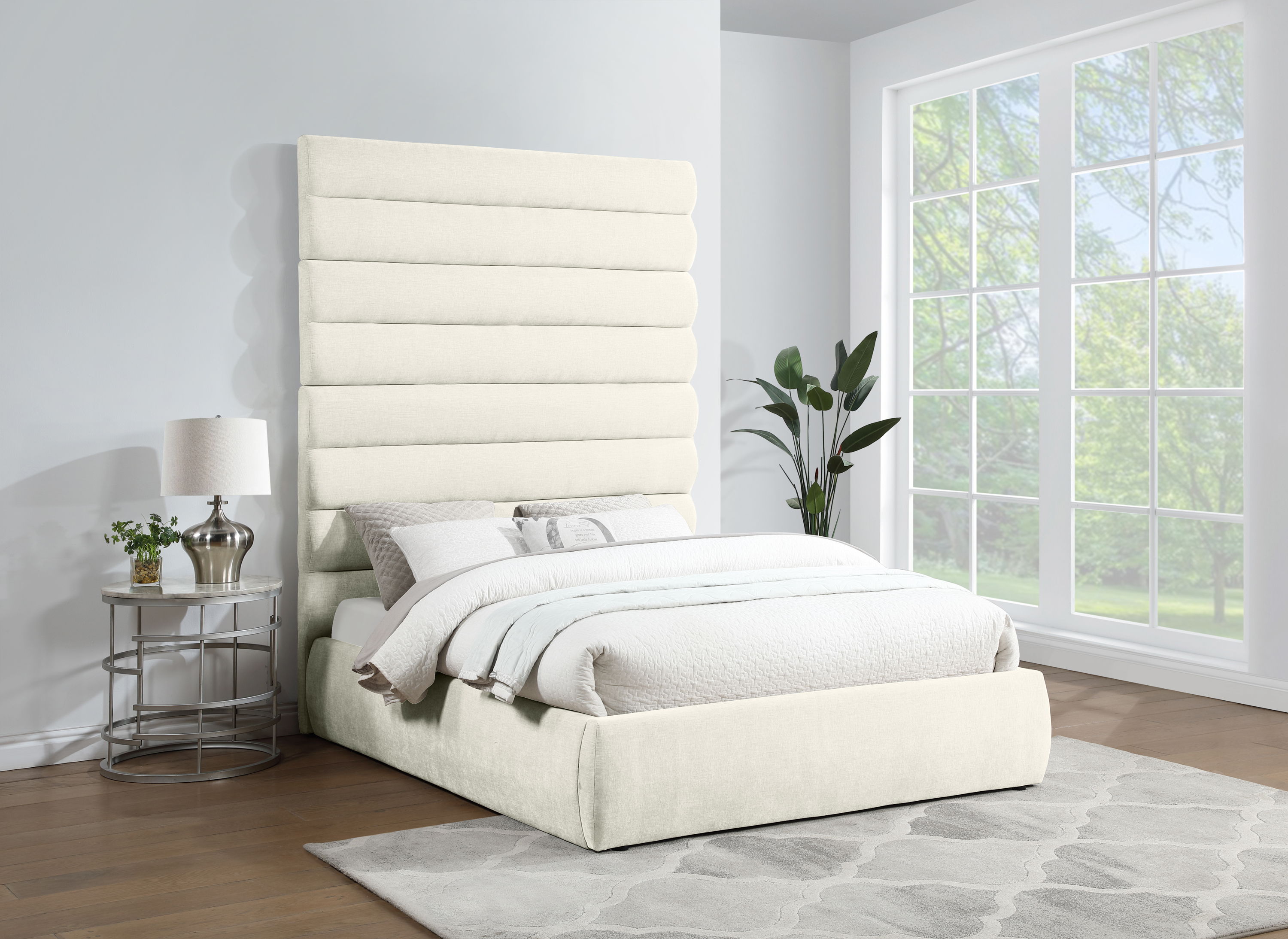 Adam - Chenille Fabric Queen Bed With 89" Headboard - Cream