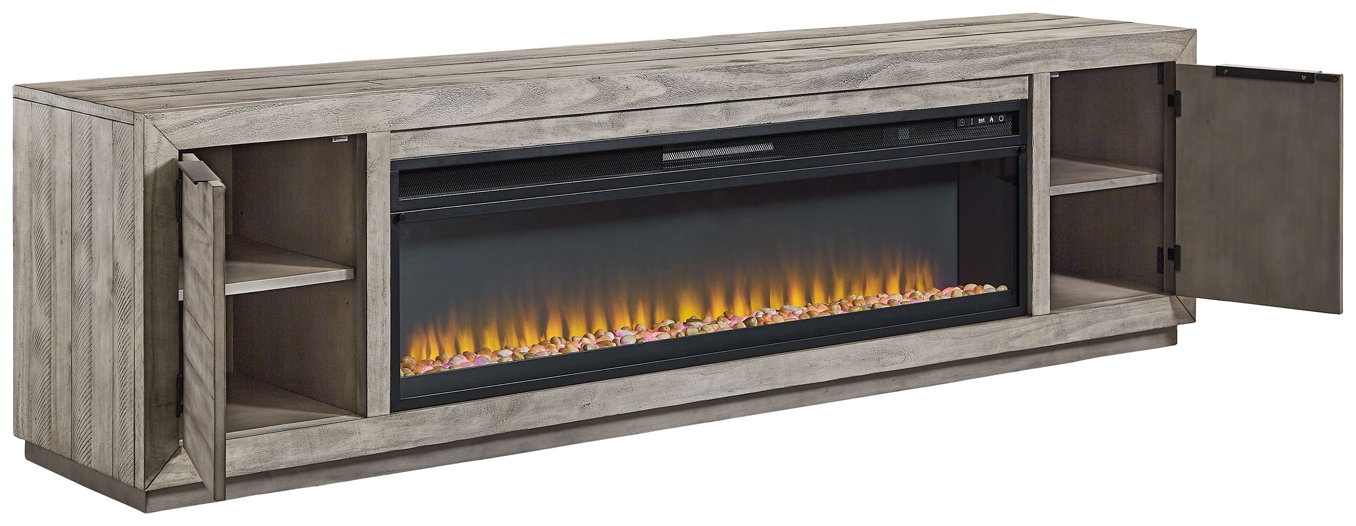 Ashley Furniture Naydell - 92" TV Stand With Wide Fireplace Insert - Gray - Image 3
