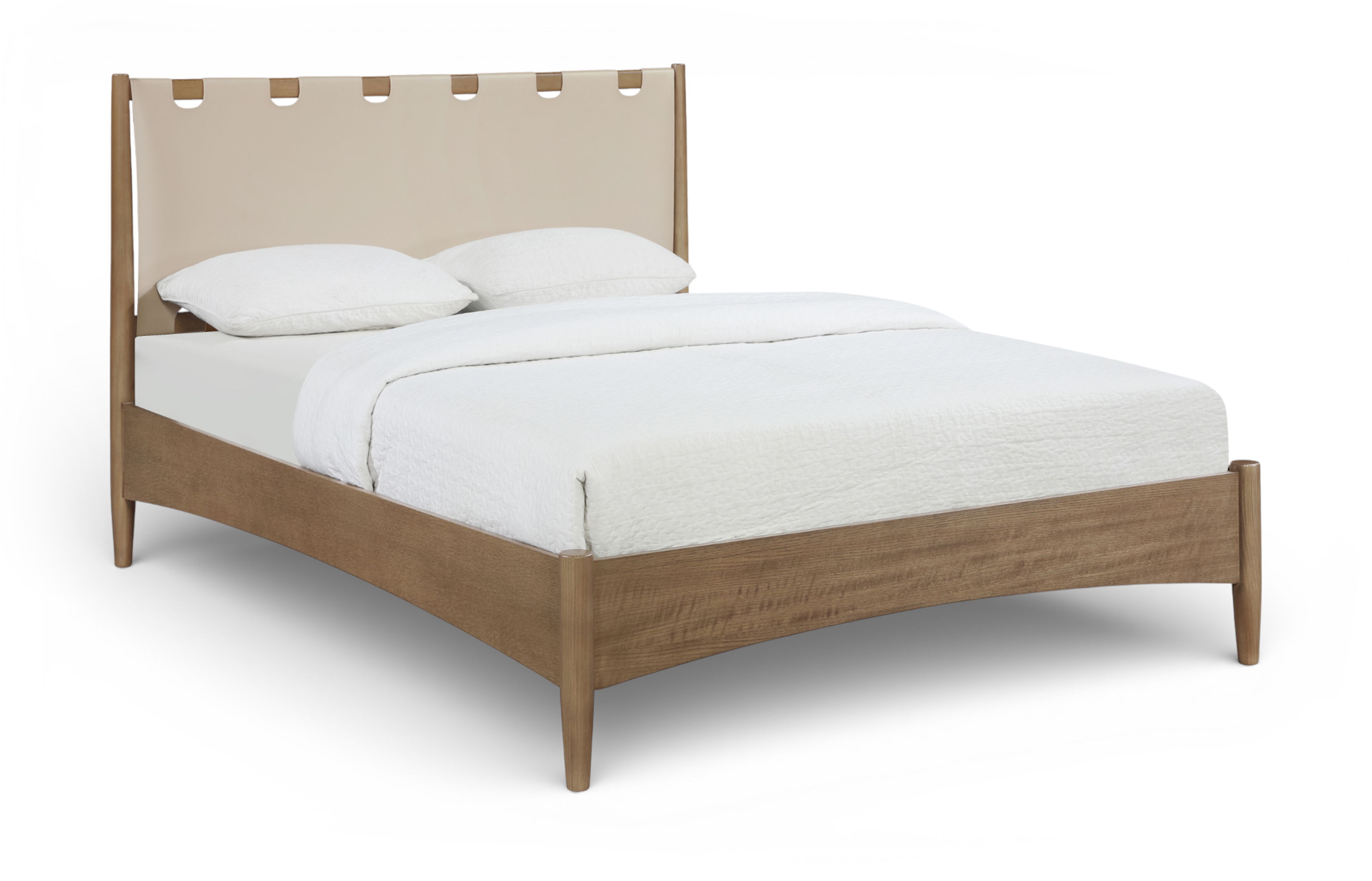 Santos - Vegan Leather Headboard And Wood Full Bed - Beige