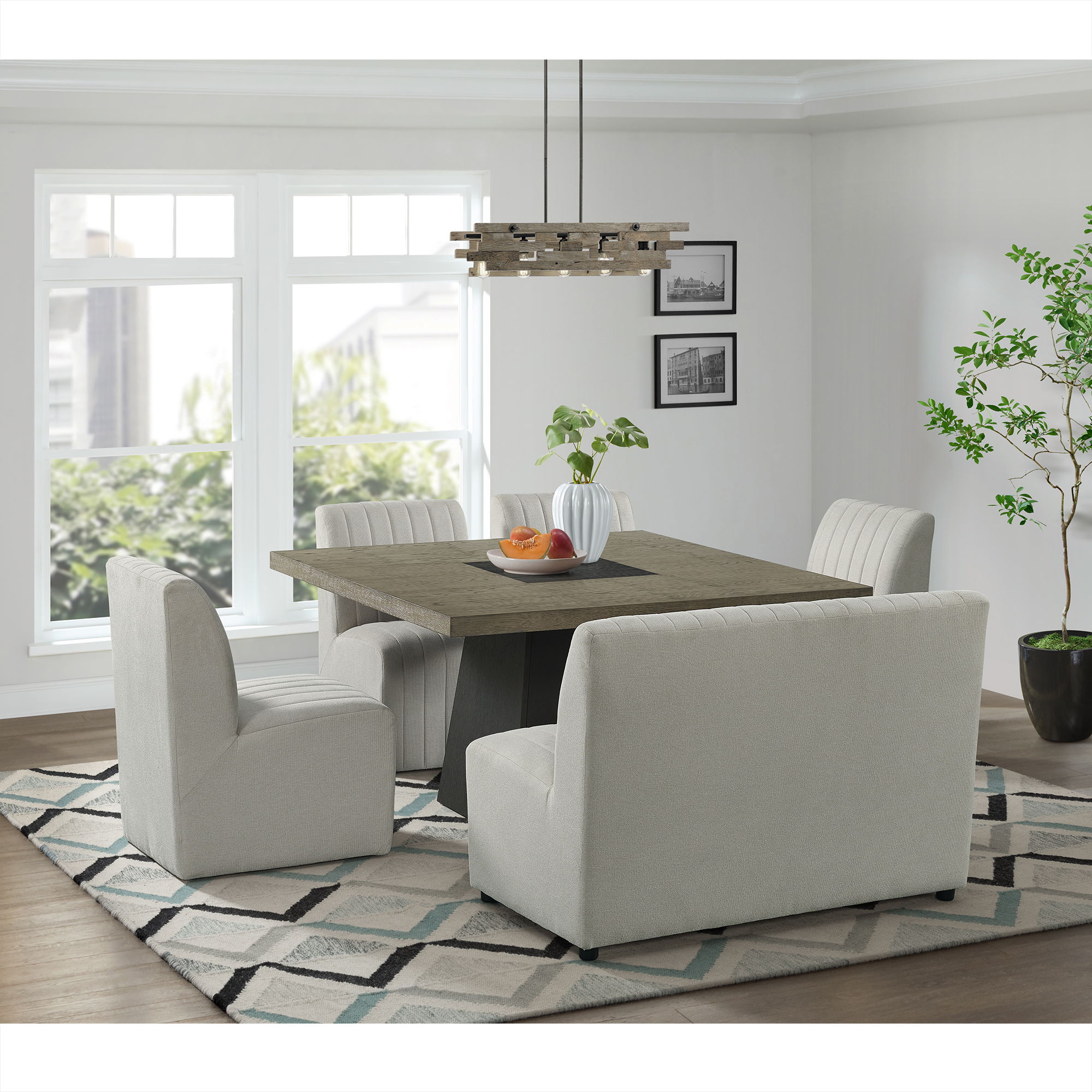6 Pc · Standard Height Dining Set Square Table, Four Chairs & Bench