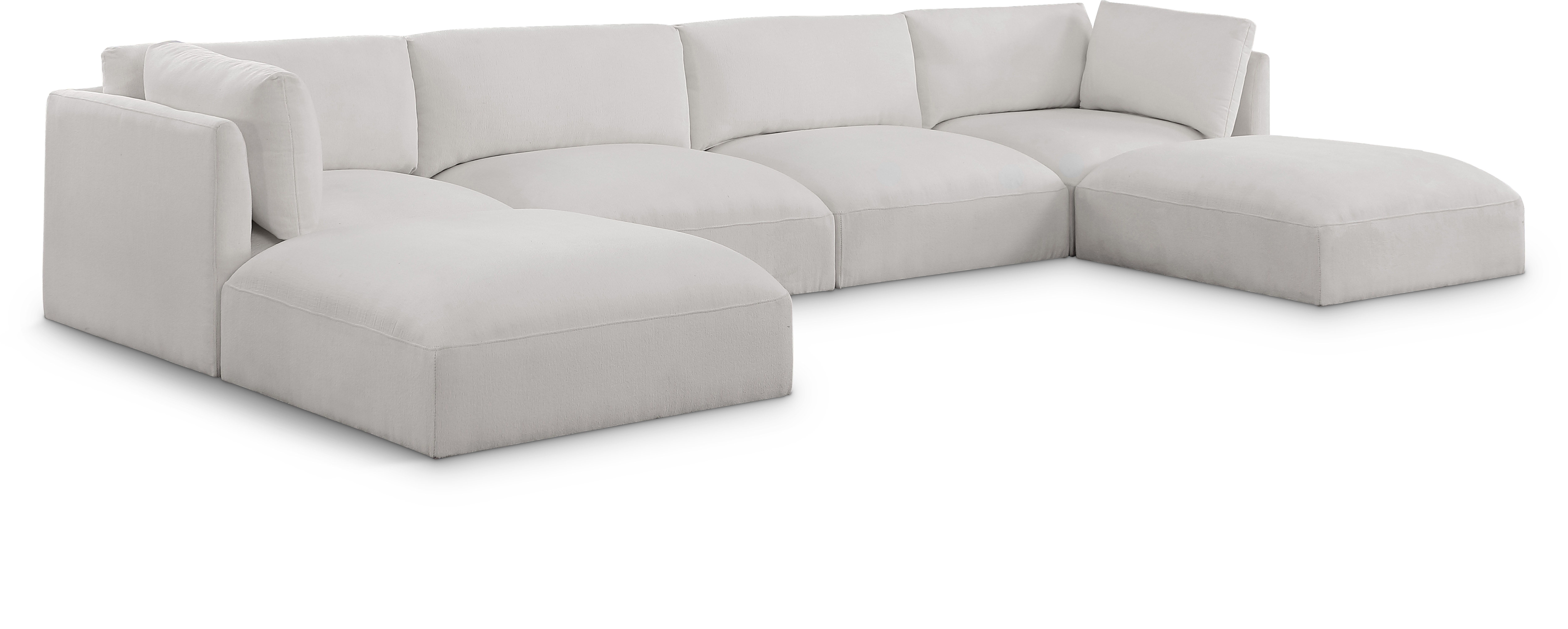 Ease - 6 Piece Modular U-Shaped Sectional With Chaise - Cream