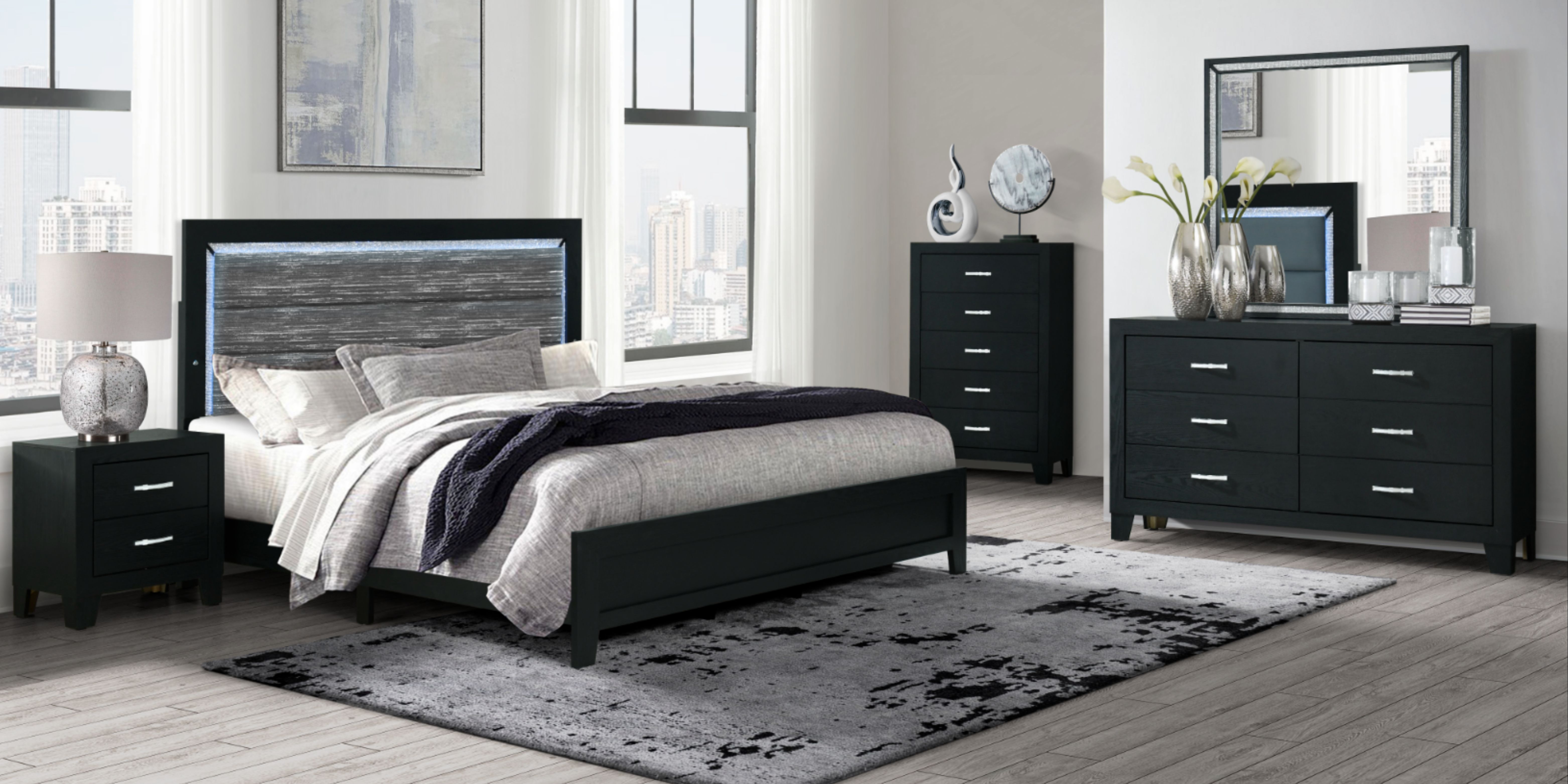 Reid - Queen Bed With LED - Black