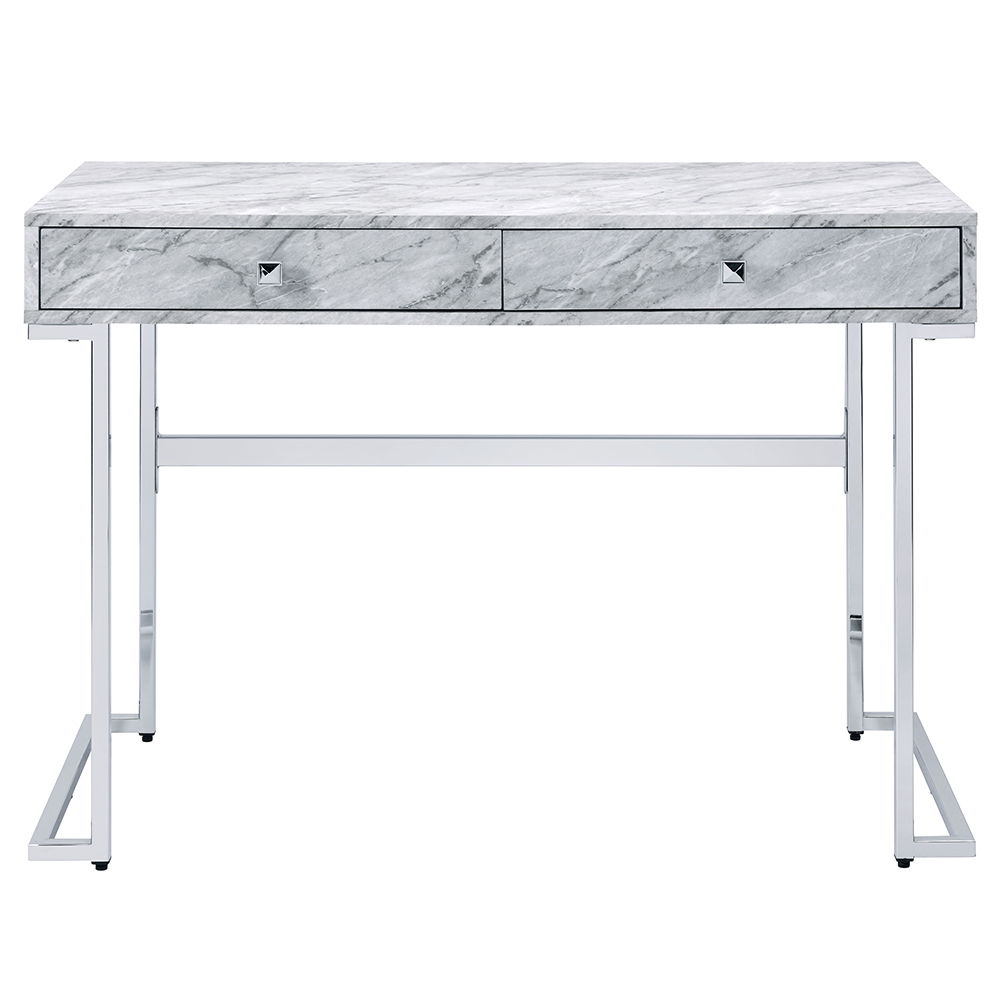 Tigress - Writing Desk - White Printed Faux Marble Top & Chrome, white, view 6