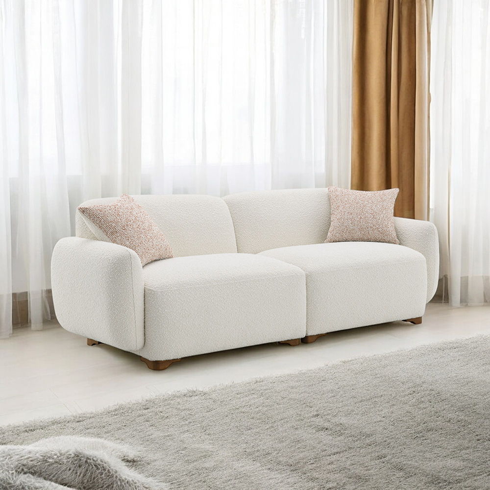 Darius - Sofa With 2 Pillows - Beige Boucle, beige