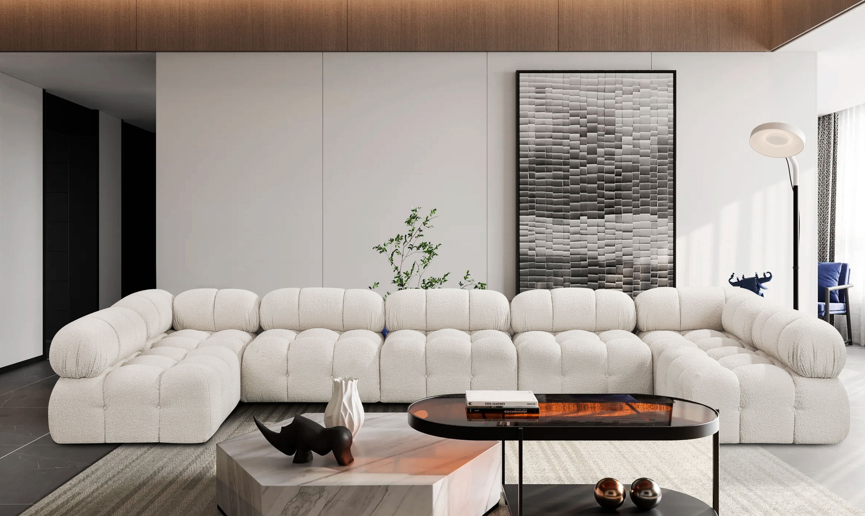 Ames - 7 Piece Boucle Fabric Modular Sectional - Cream